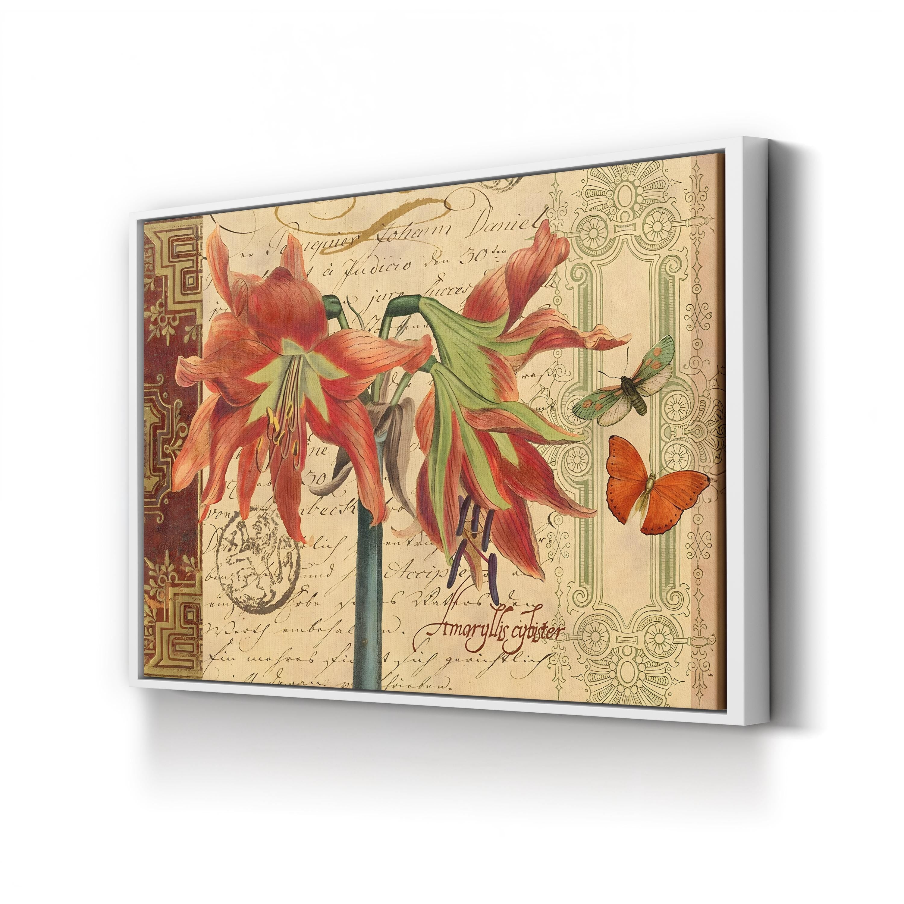 Sienna Amaryllis Wall Art by Studio Voltaire – Vintage Botanical Illustration with Butterflies