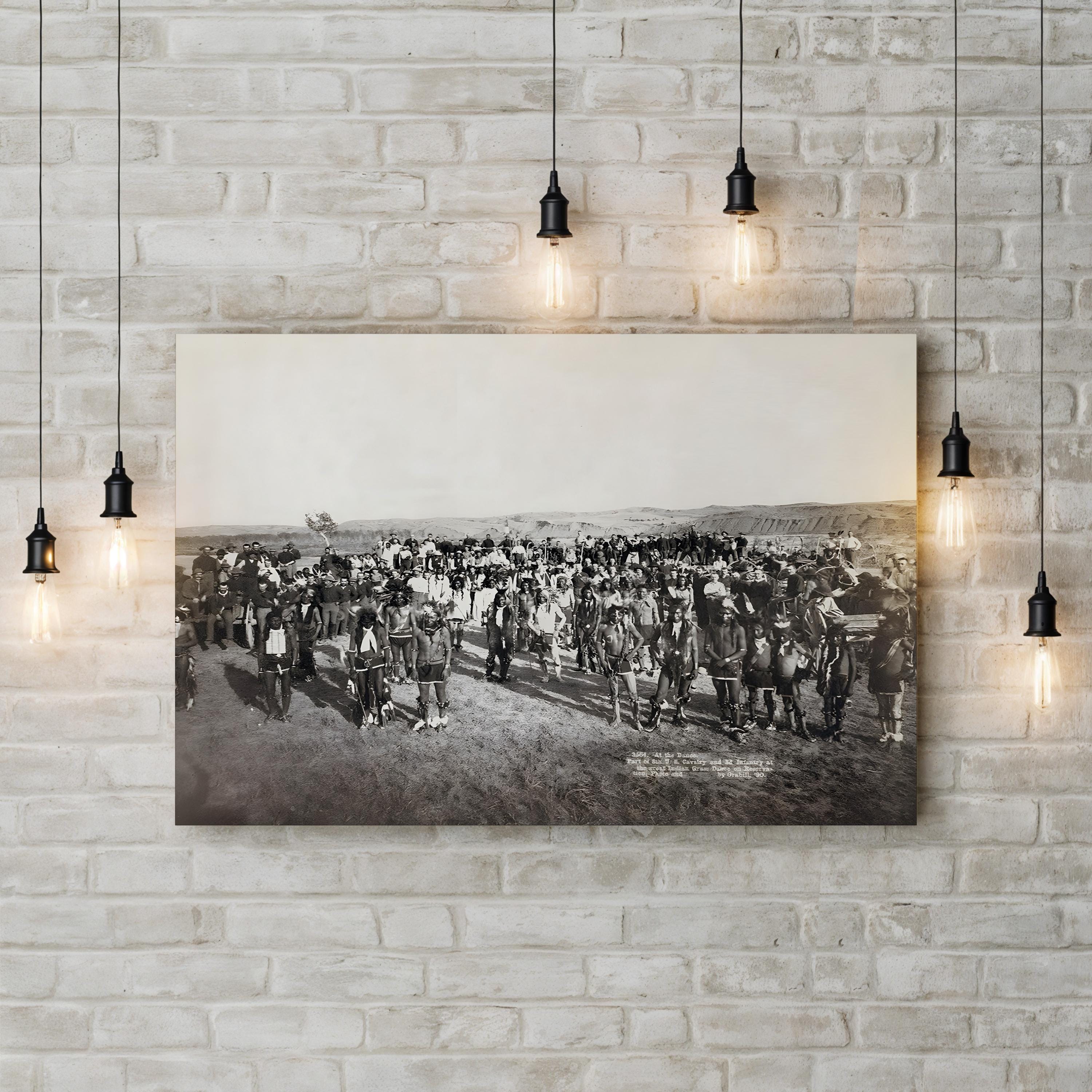 Sioux Dance, 1890 Wall Art | Black and White Native American History Canvas Print
