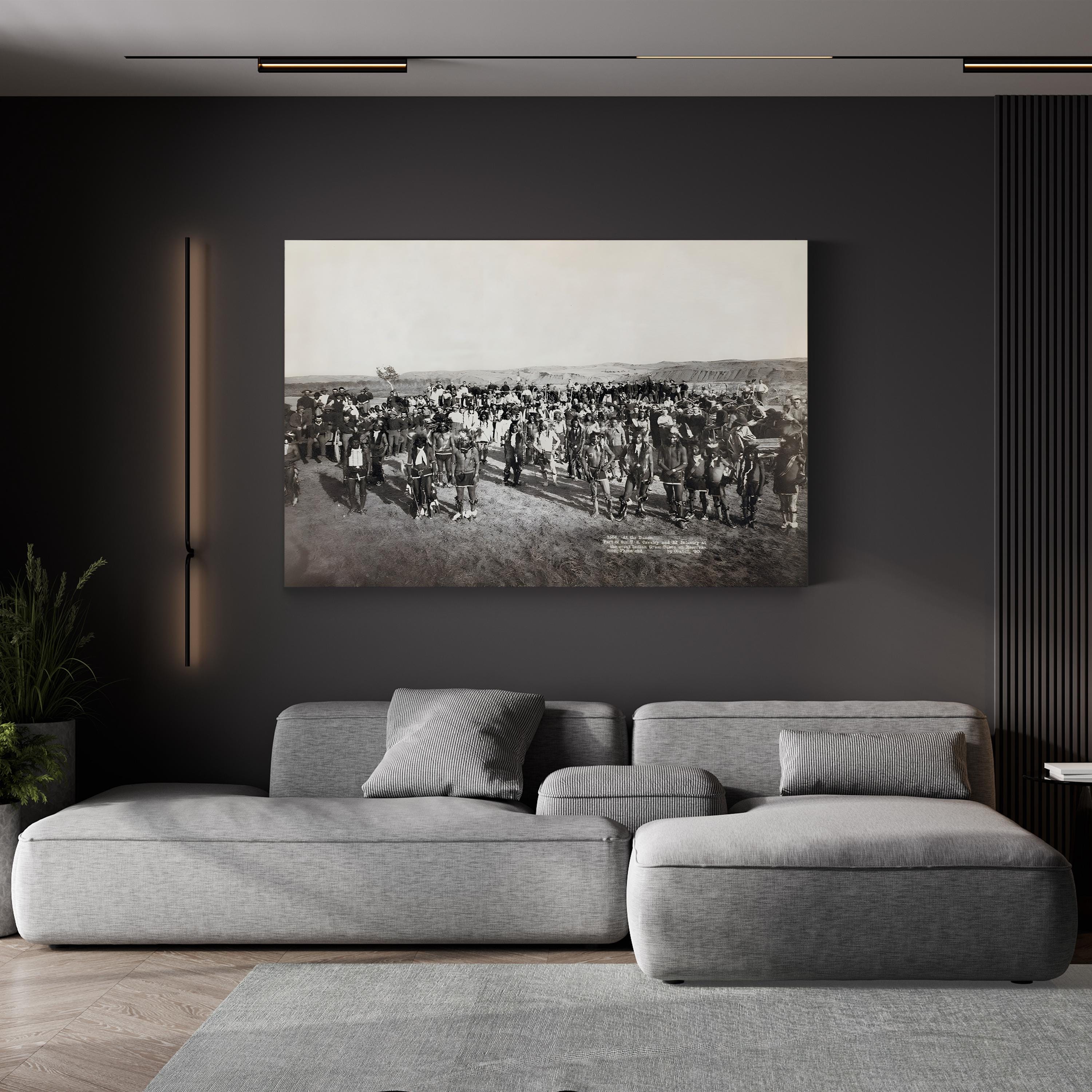 Sioux Dance, 1890 Wall Art | Black and White Native American History Canvas Print