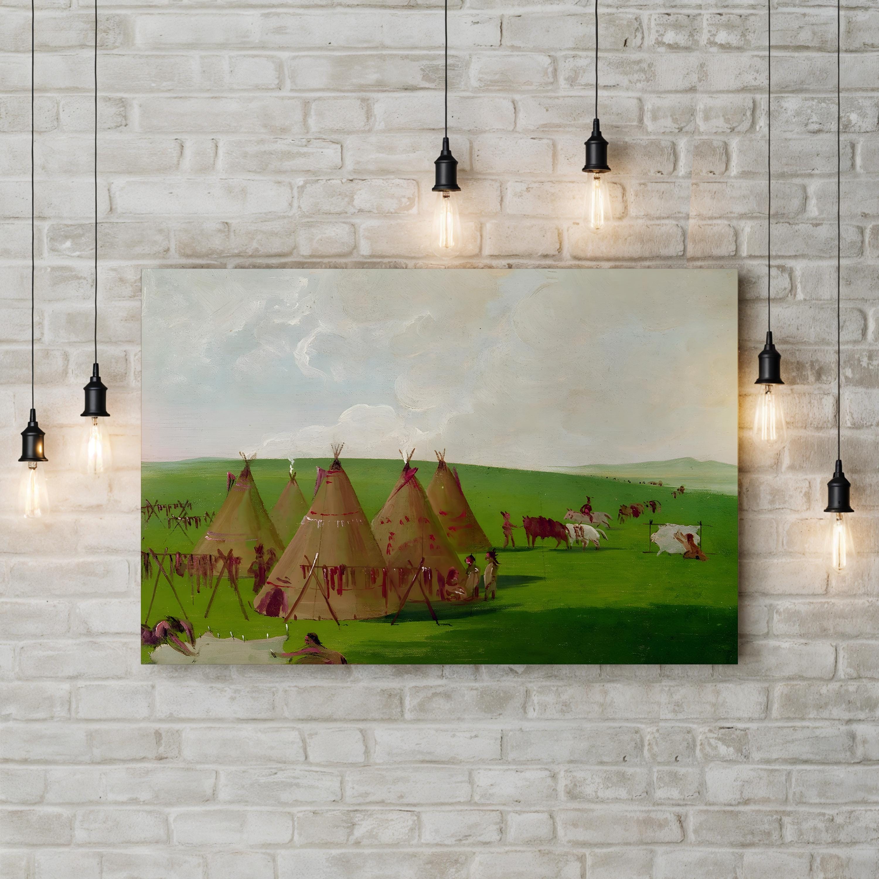 Sioux Encampment, 1832 Canvas Art Print – George Catlin Native American Museum Artwork