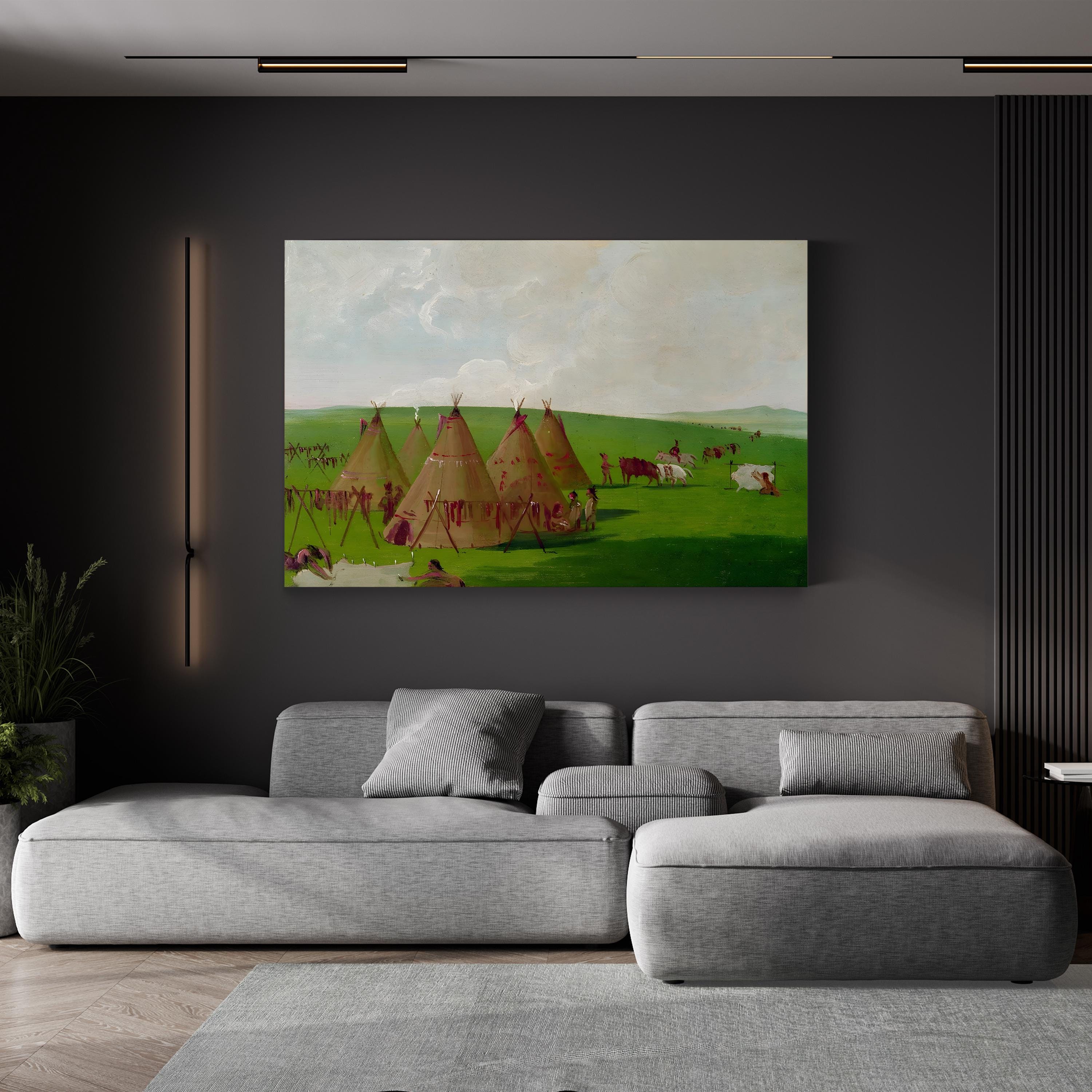 Sioux Encampment, 1832 Canvas Art Print – George Catlin Native American Museum Artwork