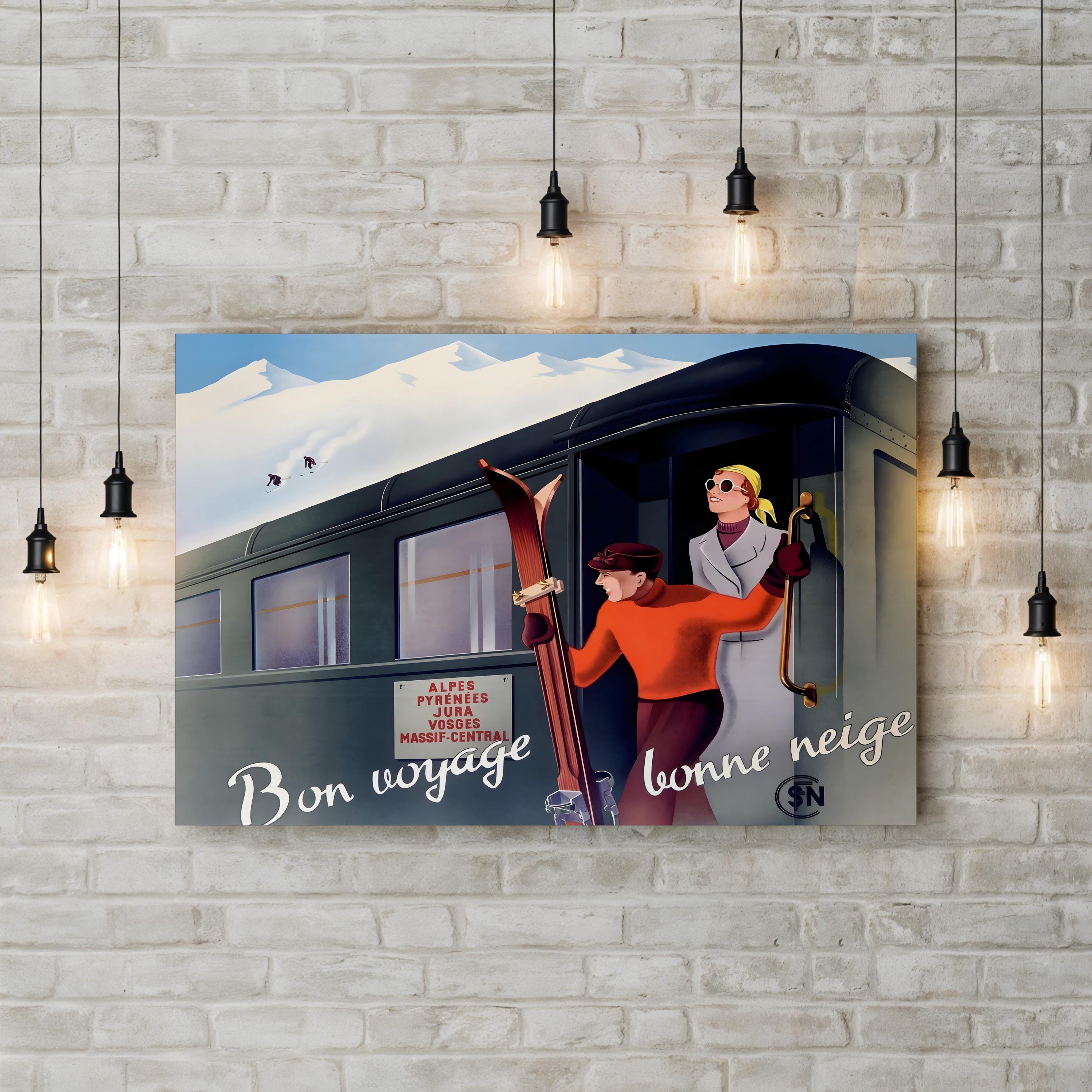 Ski French Alps Railway Canvas Art Print – Vintage Ski Travel Poster Wall Art