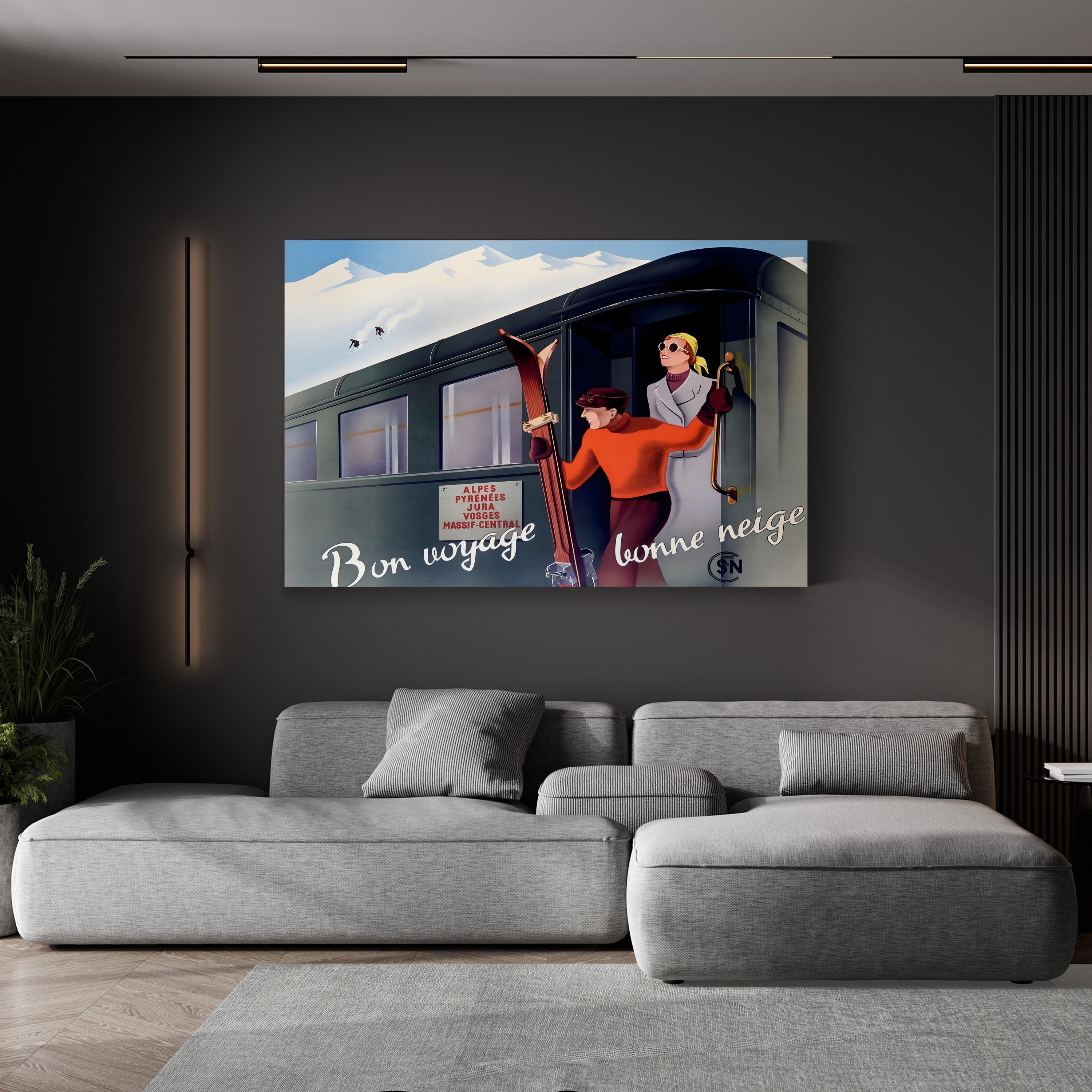 Ski French Alps Railway Canvas Art Print – Vintage Ski Travel Poster Wall Art