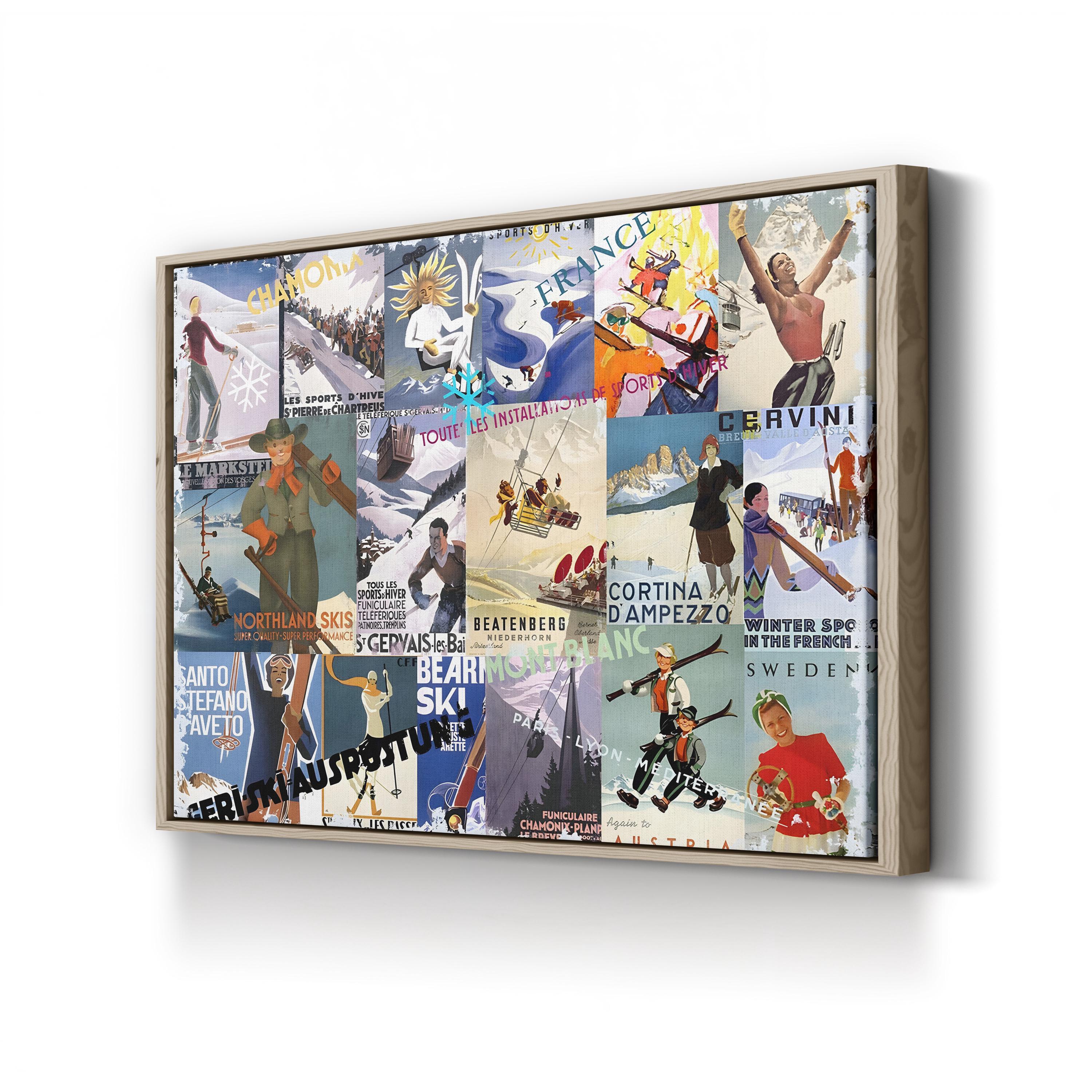 Vintage Ski Poster Collage – Period Illustration Wall Art | Retro Winter Sports Canvas Print
