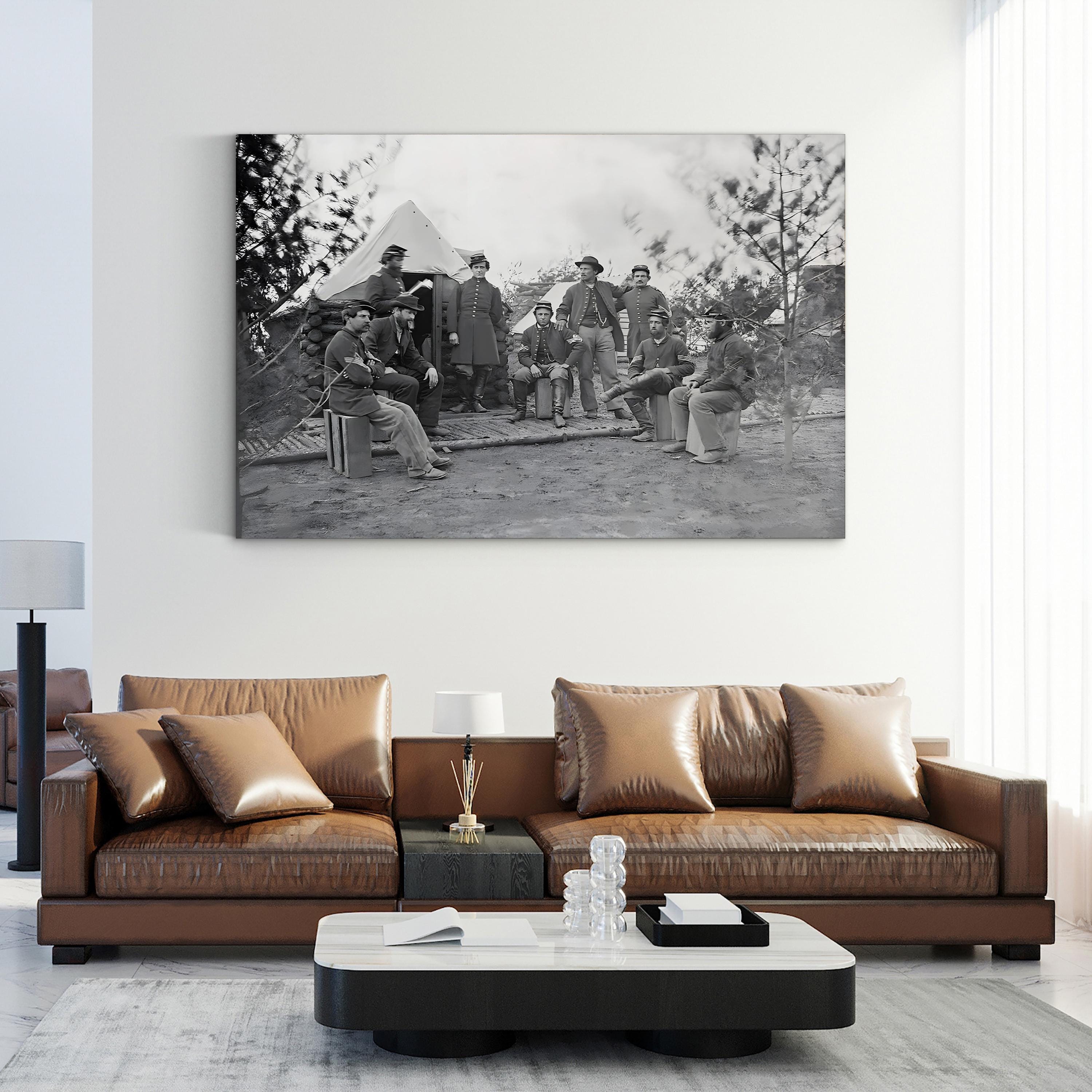 Soldiers at Camp During the American Civil War Wall Art | National Archives Vintage Photograph Canvas