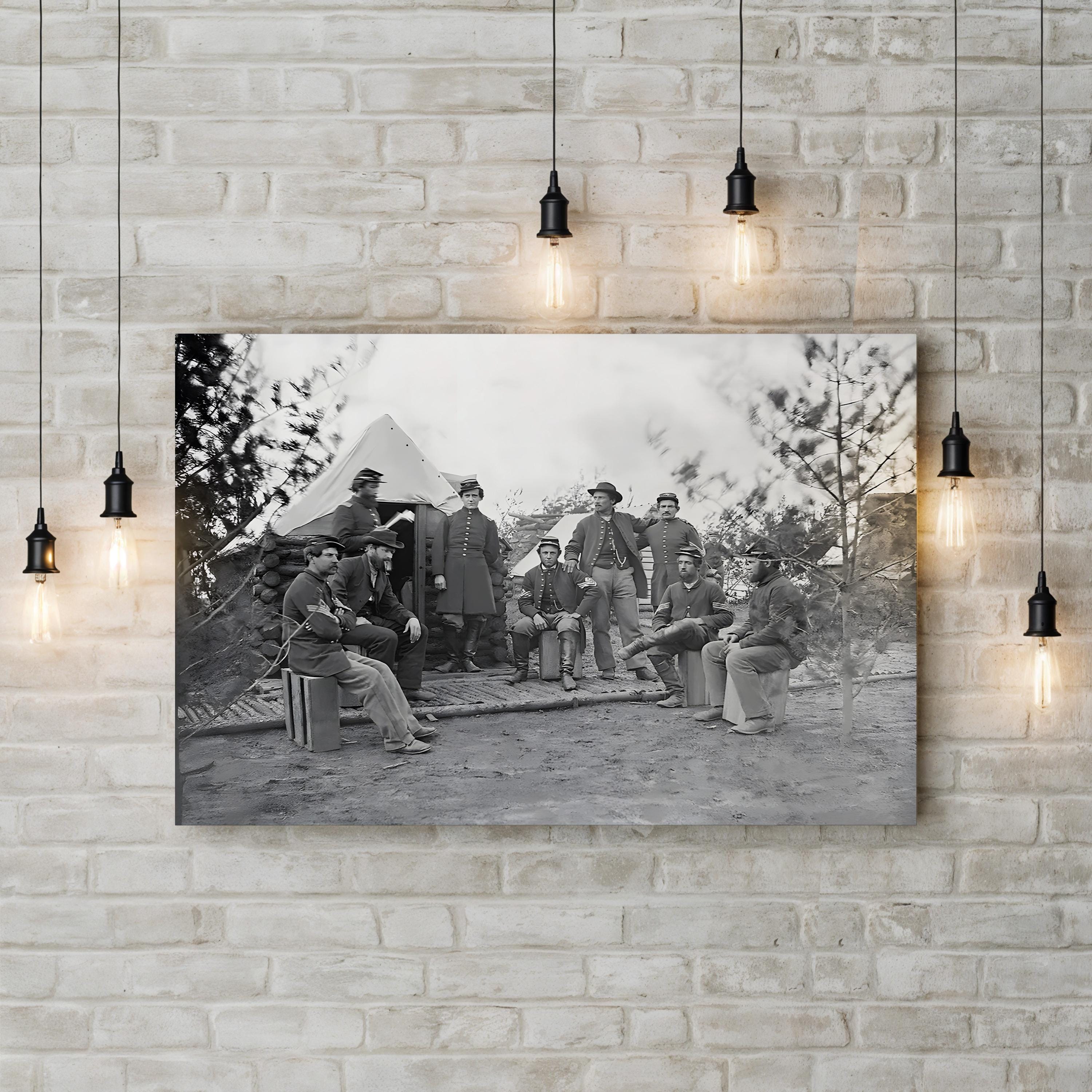 Soldiers at Camp During the American Civil War Wall Art | National Archives Vintage Photograph Canvas