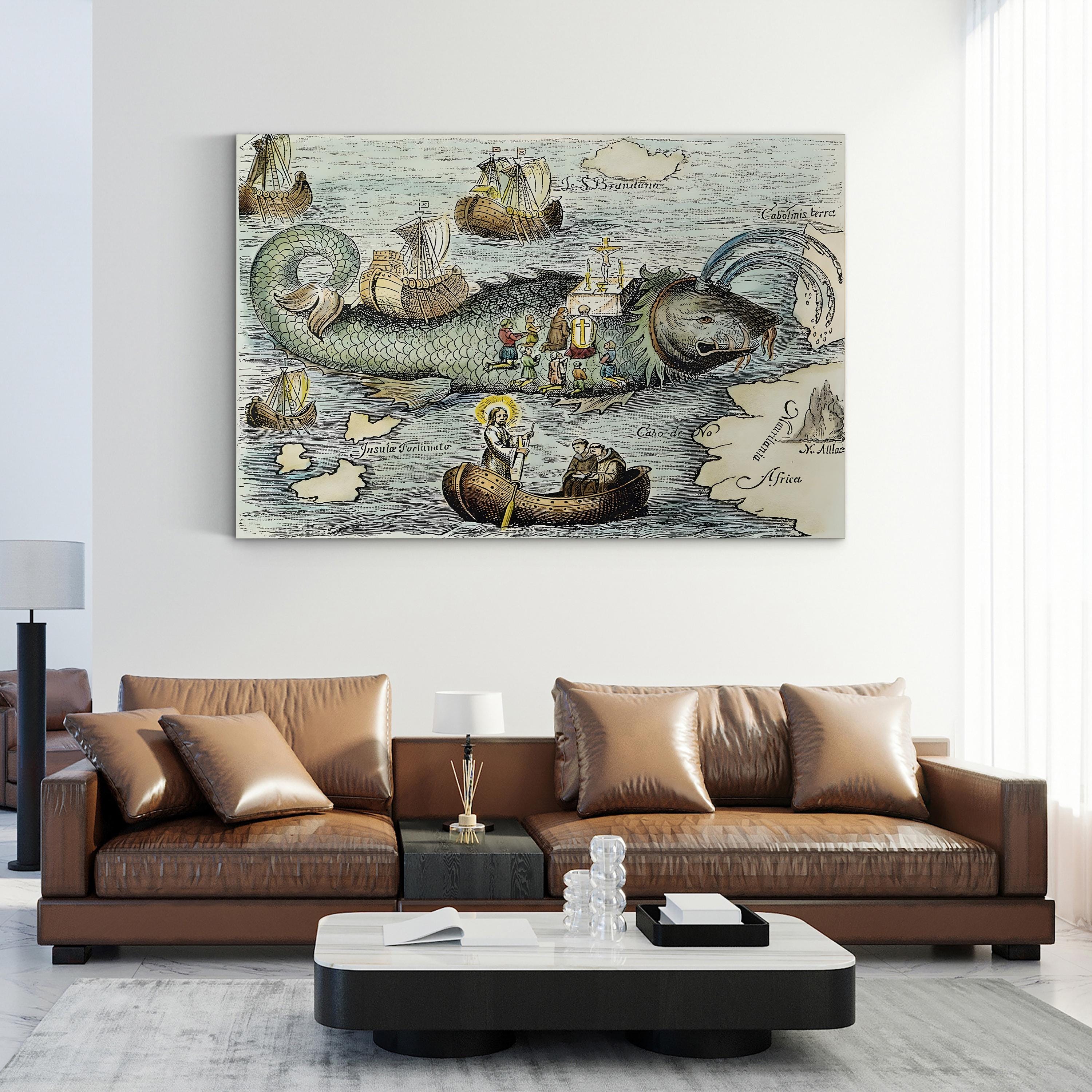 St. Brendan’s Voyage Canvas Print: Medieval Whale Legend Illustration