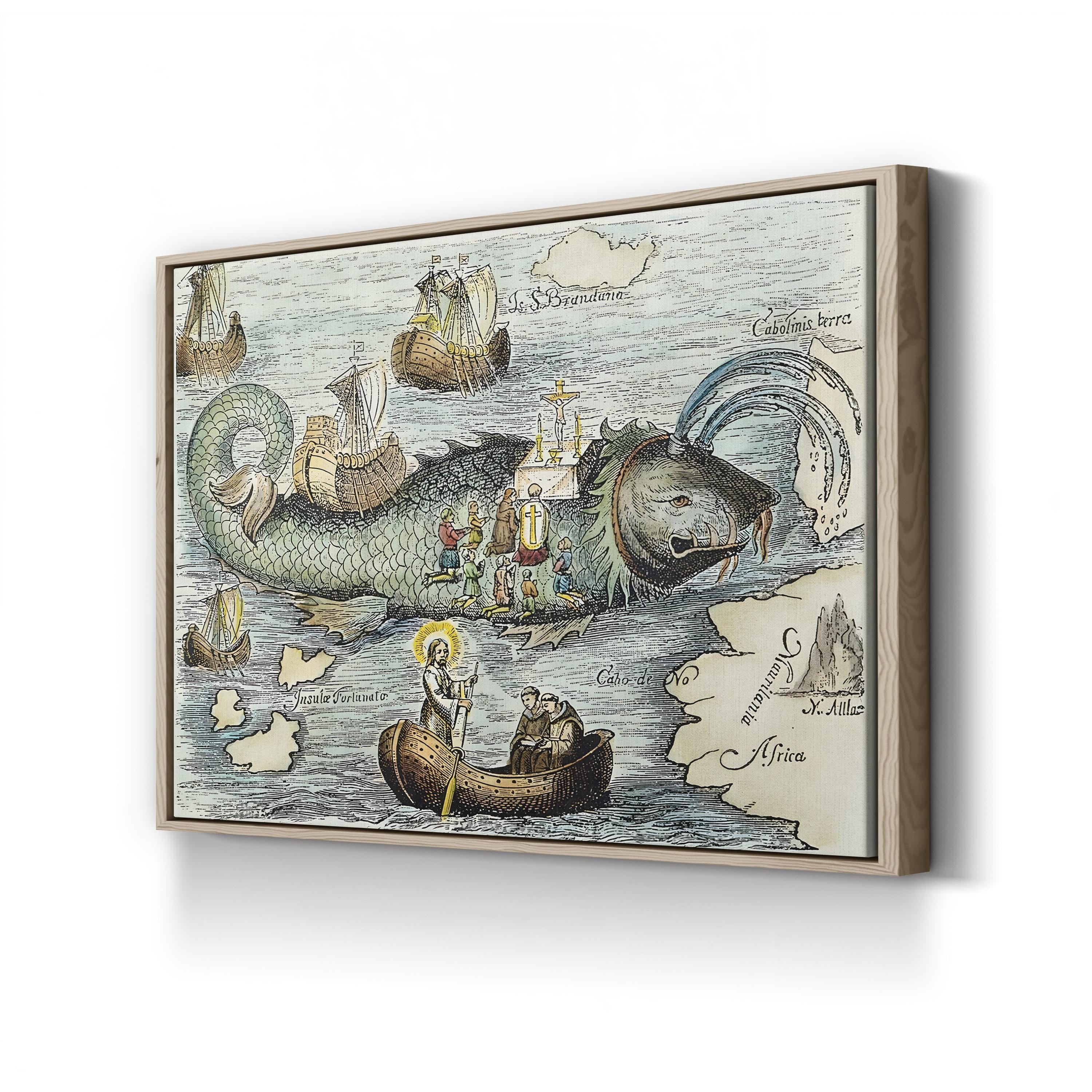St. Brendan’s Voyage Canvas Print: Medieval Whale Legend Illustration
