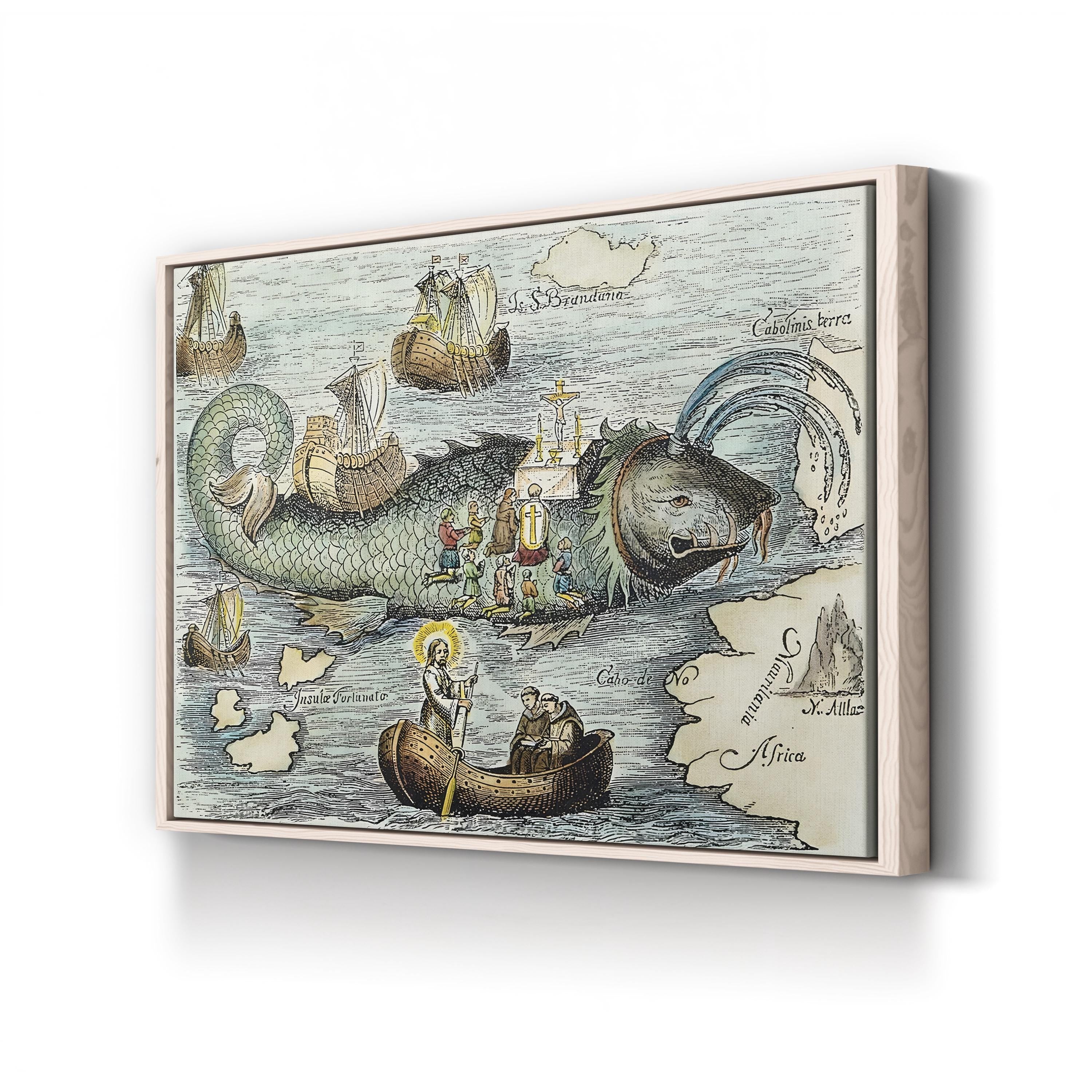 St. Brendan’s Voyage Canvas Print: Medieval Whale Legend Illustration