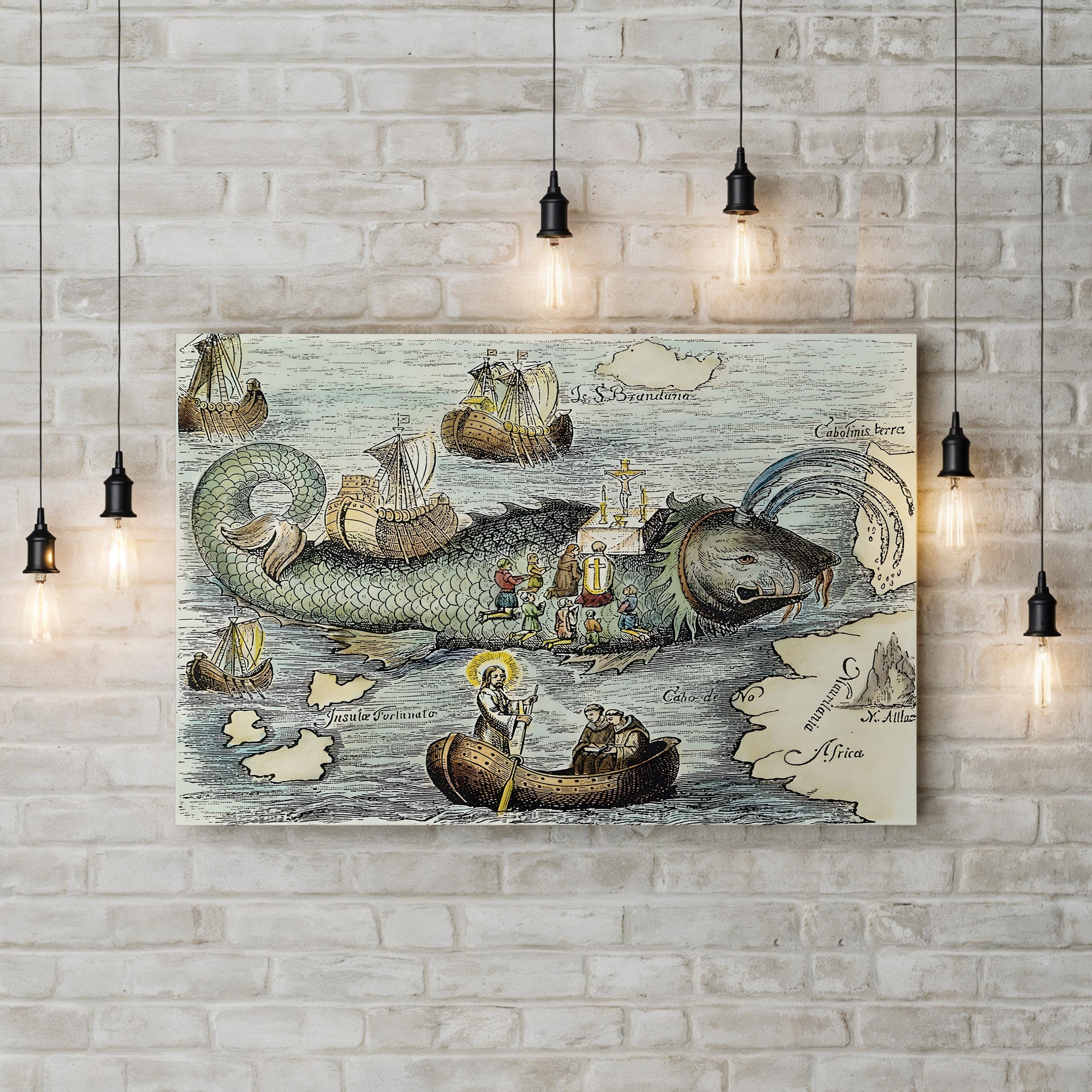 St. Brendan’s Voyage Canvas Print: Medieval Whale Legend Illustration