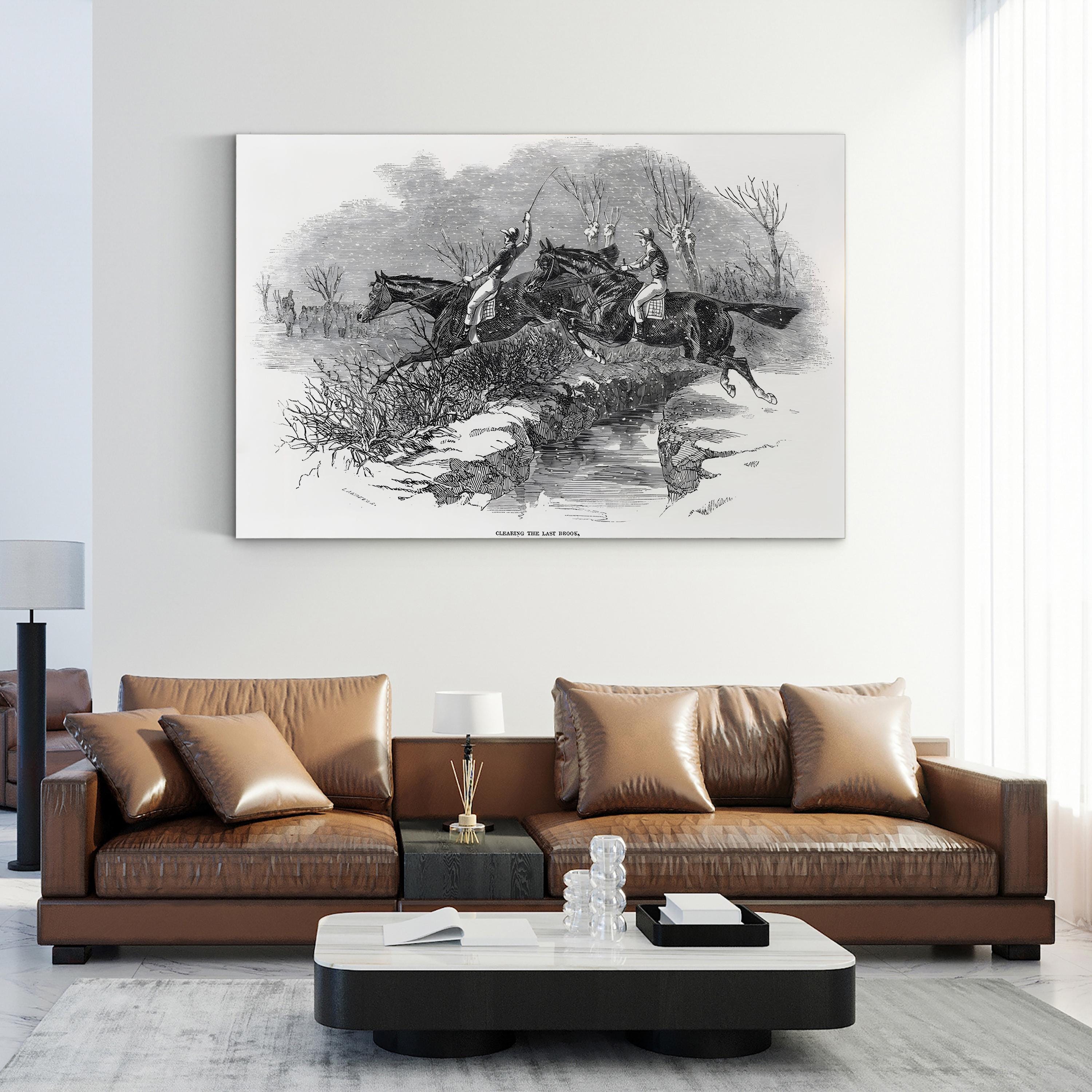 Steeplechase Horse Racing, 1846 – Period Illustration Wall Art | Black & White Canvas Print