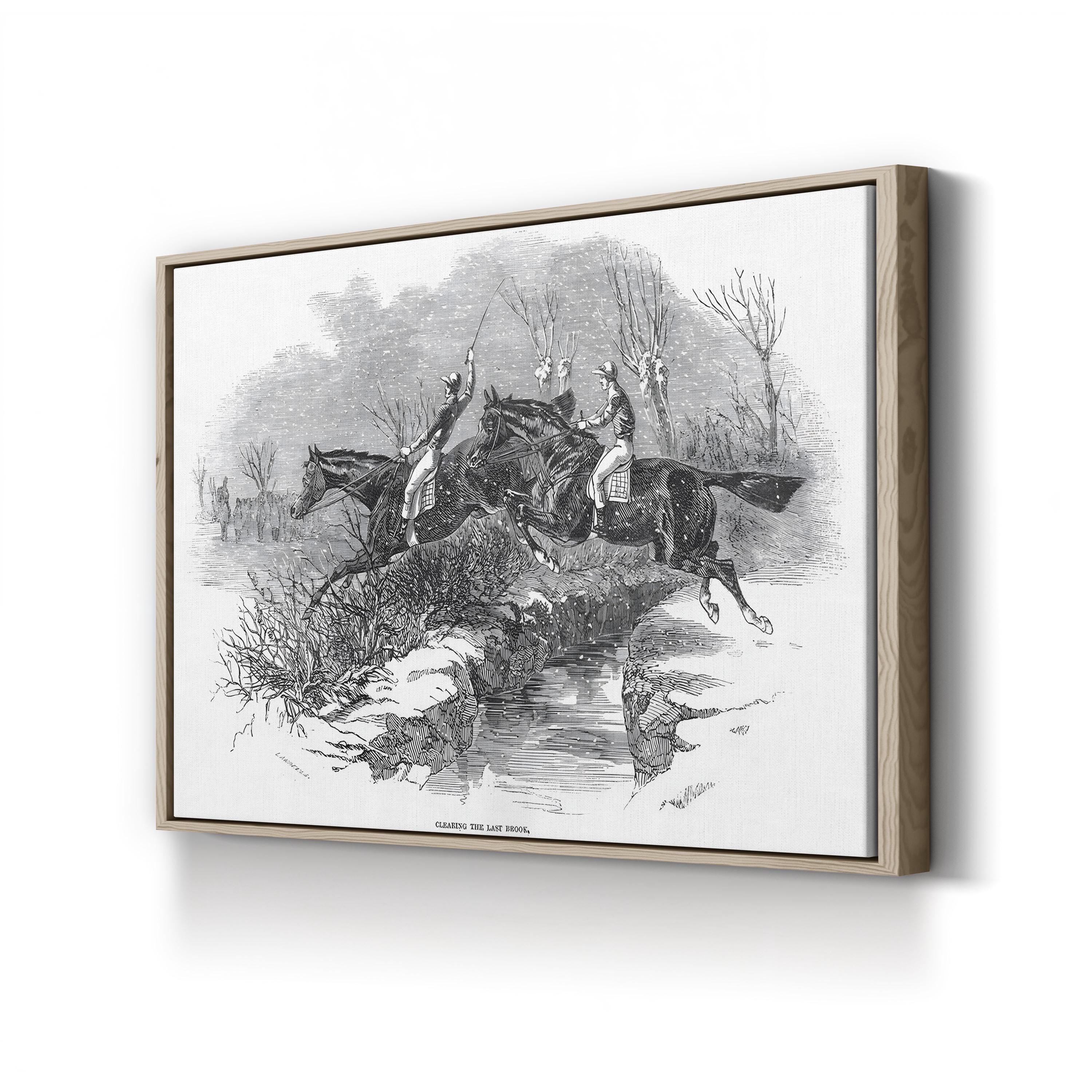 Steeplechase Horse Racing, 1846 – Period Illustration Wall Art | Black & White Canvas Print