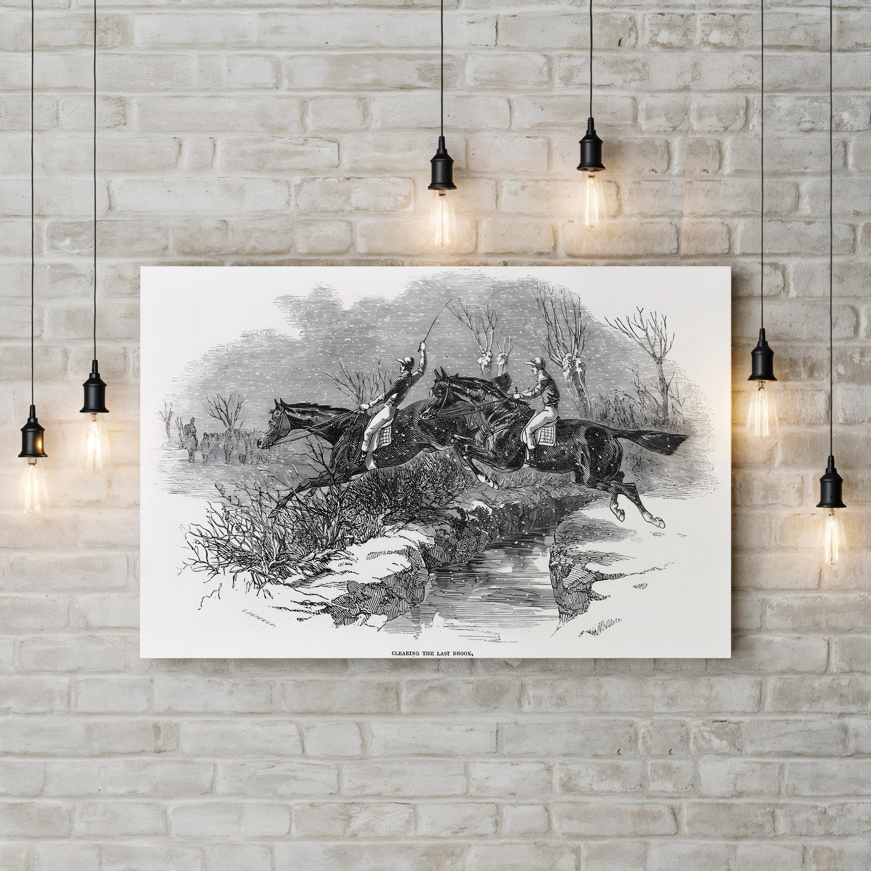 Steeplechase Horse Racing, 1846 – Period Illustration Wall Art | Black & White Canvas Print