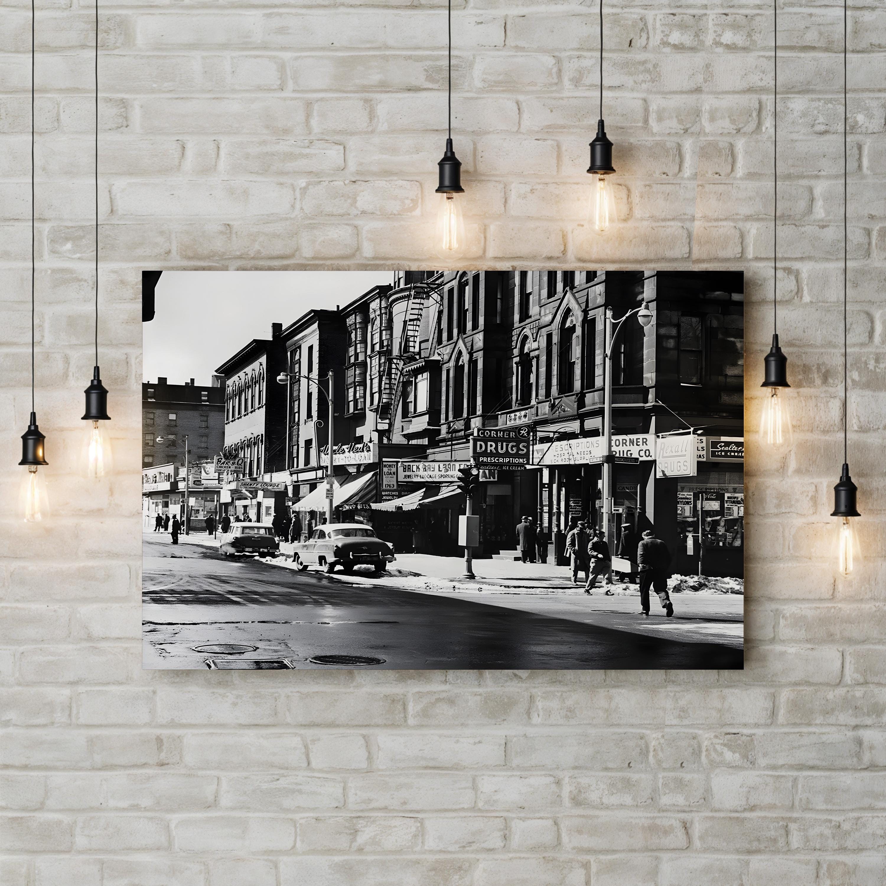 Washington Street Boston, 1960s – Vintage Photography Wall Art | Black & White Cityscape Canvas Print