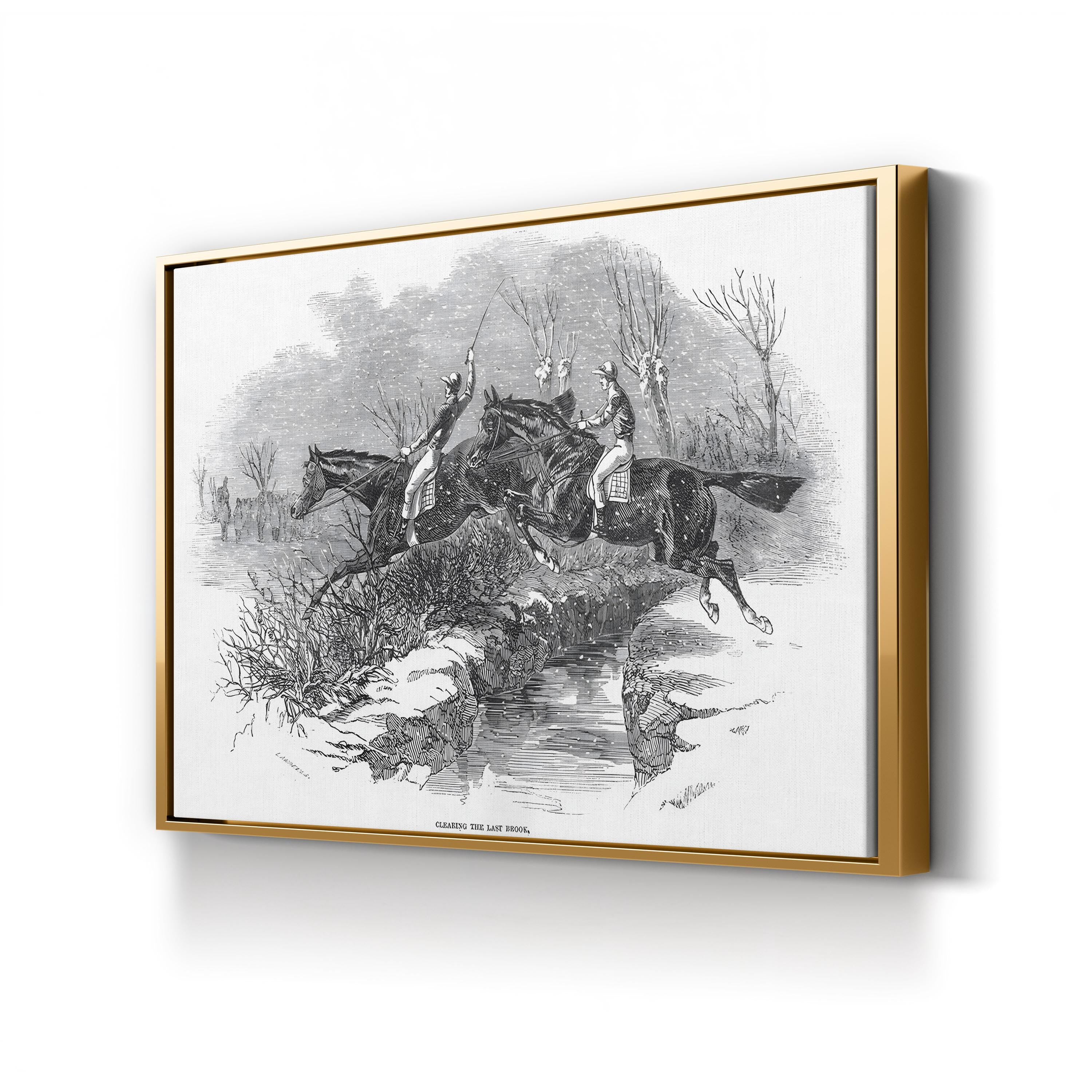 Steeplechase Horse Racing, 1846 – Period Illustration Wall Art | Black & White Canvas Print