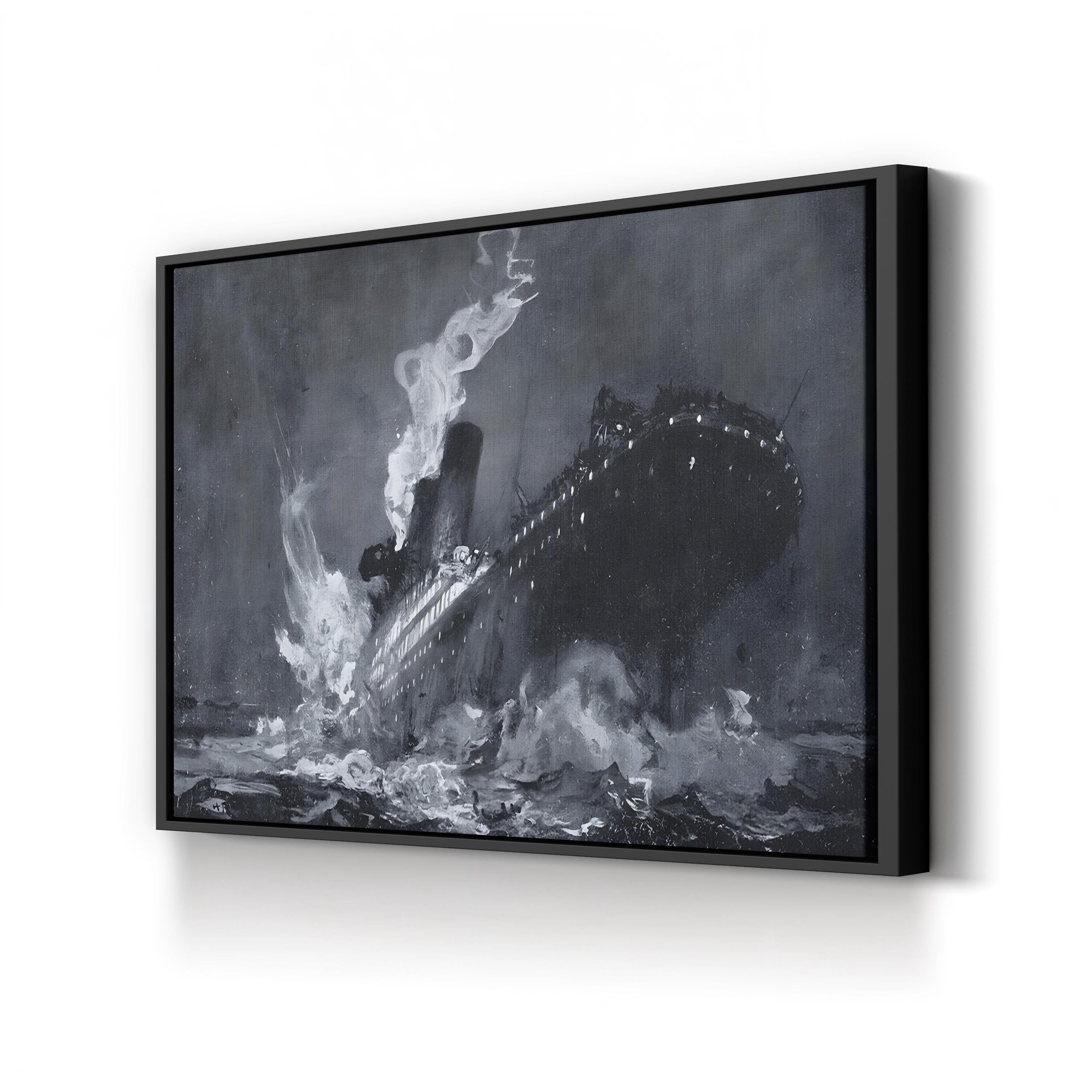 The 46,328 Tons RMS Titanic Sinking by Henry Reuterdahl canvas print in Black frame