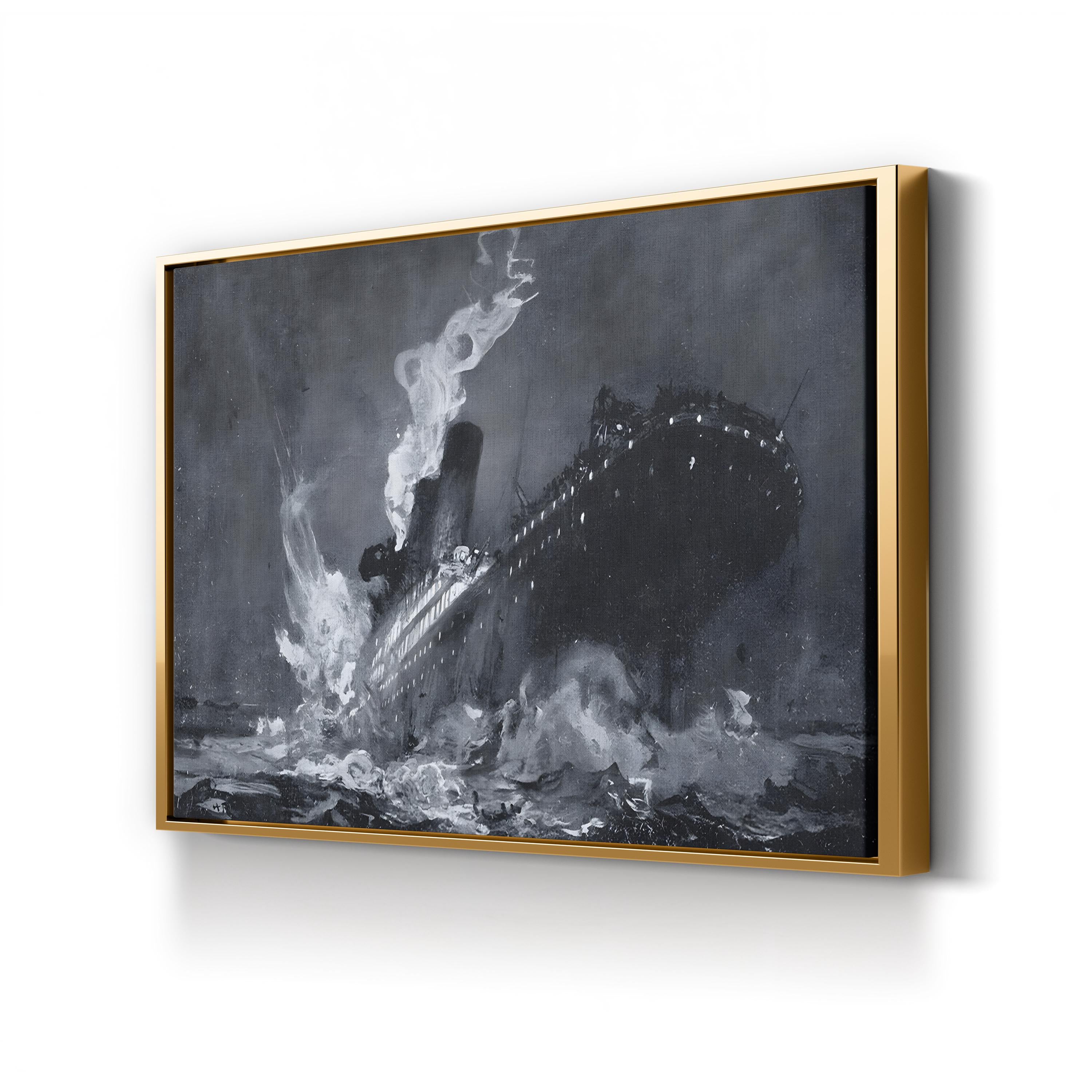 The 46,328 Tons RMS Titanic Sinking by Henry Reuterdahl canvas print in Gold frame