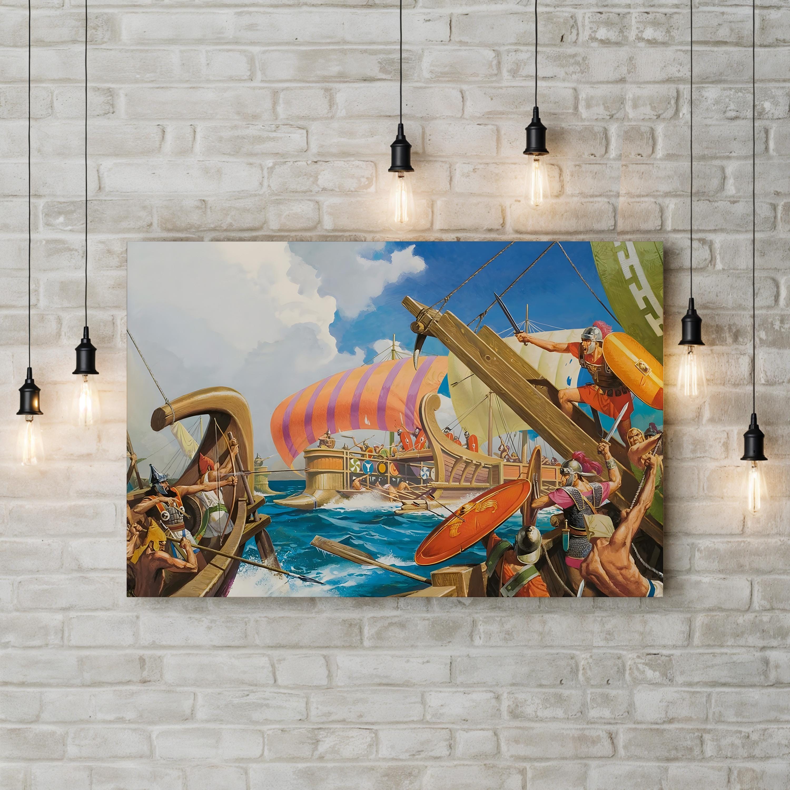 Vintage “The Army That Fought at Sea” Canvas Art Print: Ancient Naval Warfare Illustration
