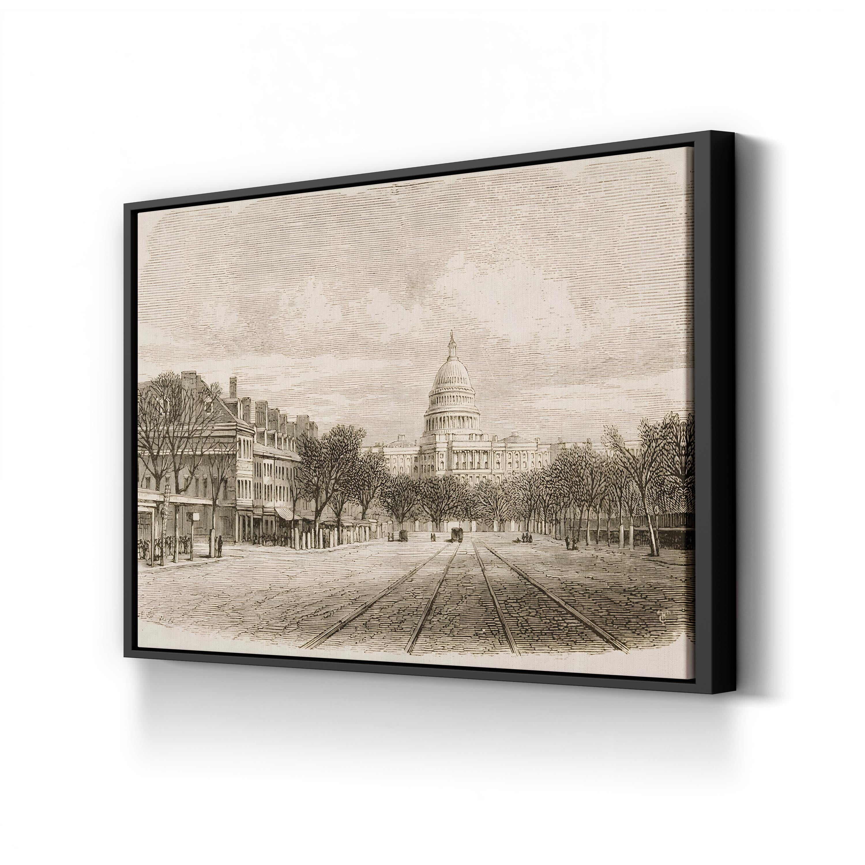 US Capitol Building, 1870s – Period Illustration Wall Art | Vintage Washington DC Canvas Print