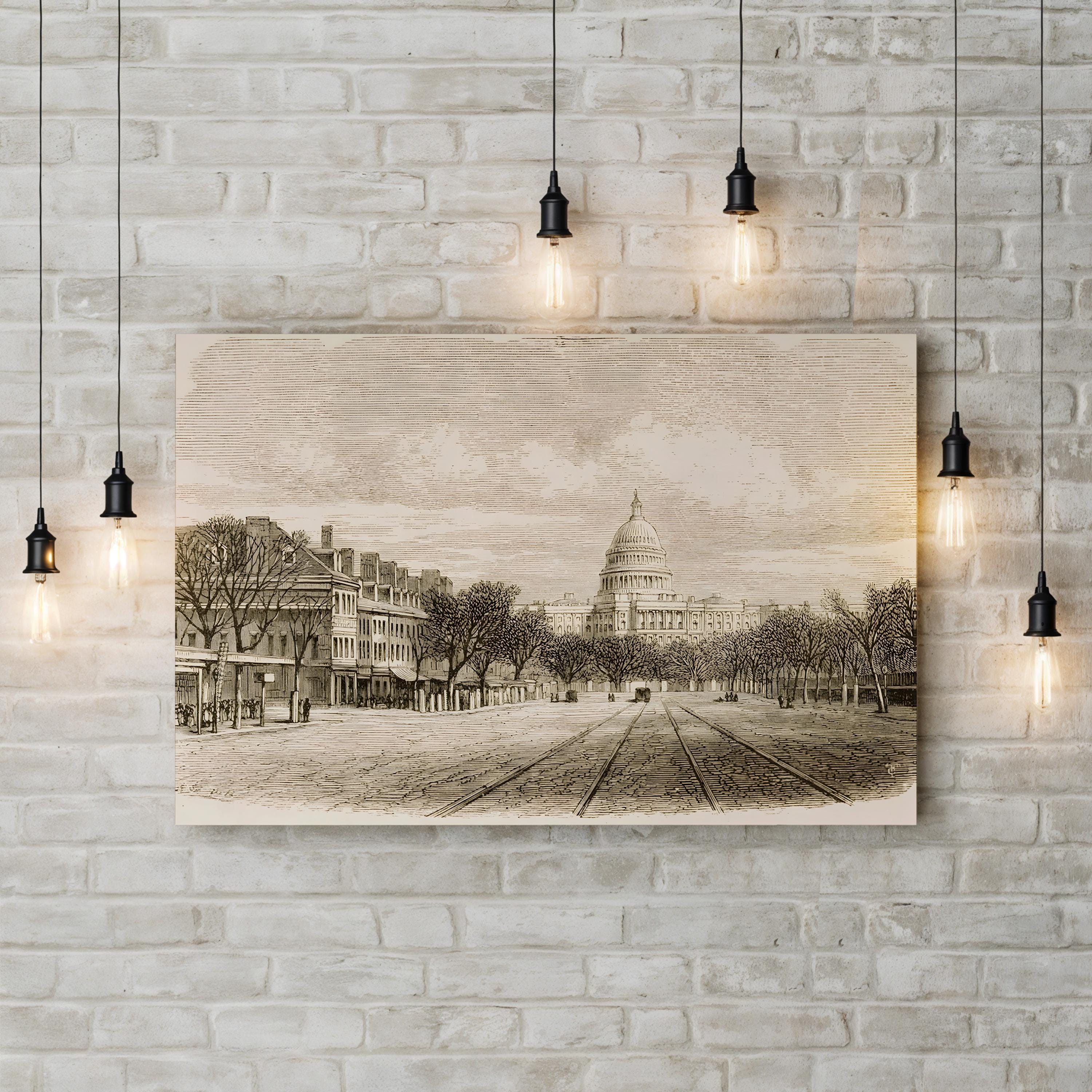 US Capitol Building, 1870s – Period Illustration Wall Art | Vintage Washington DC Canvas Print
