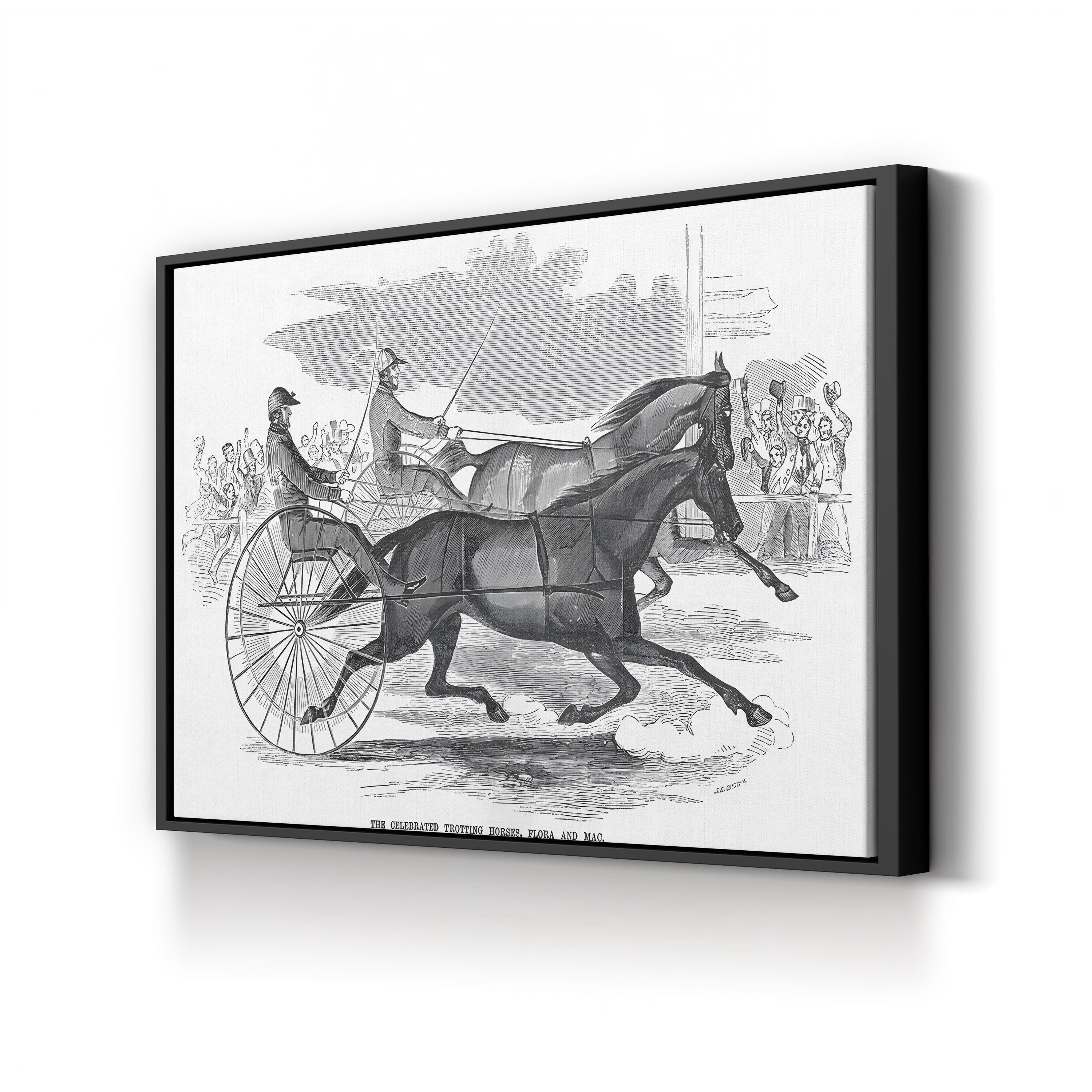 Flora & Mac, Trotting Horses, c. 1854 canvas print in black frame