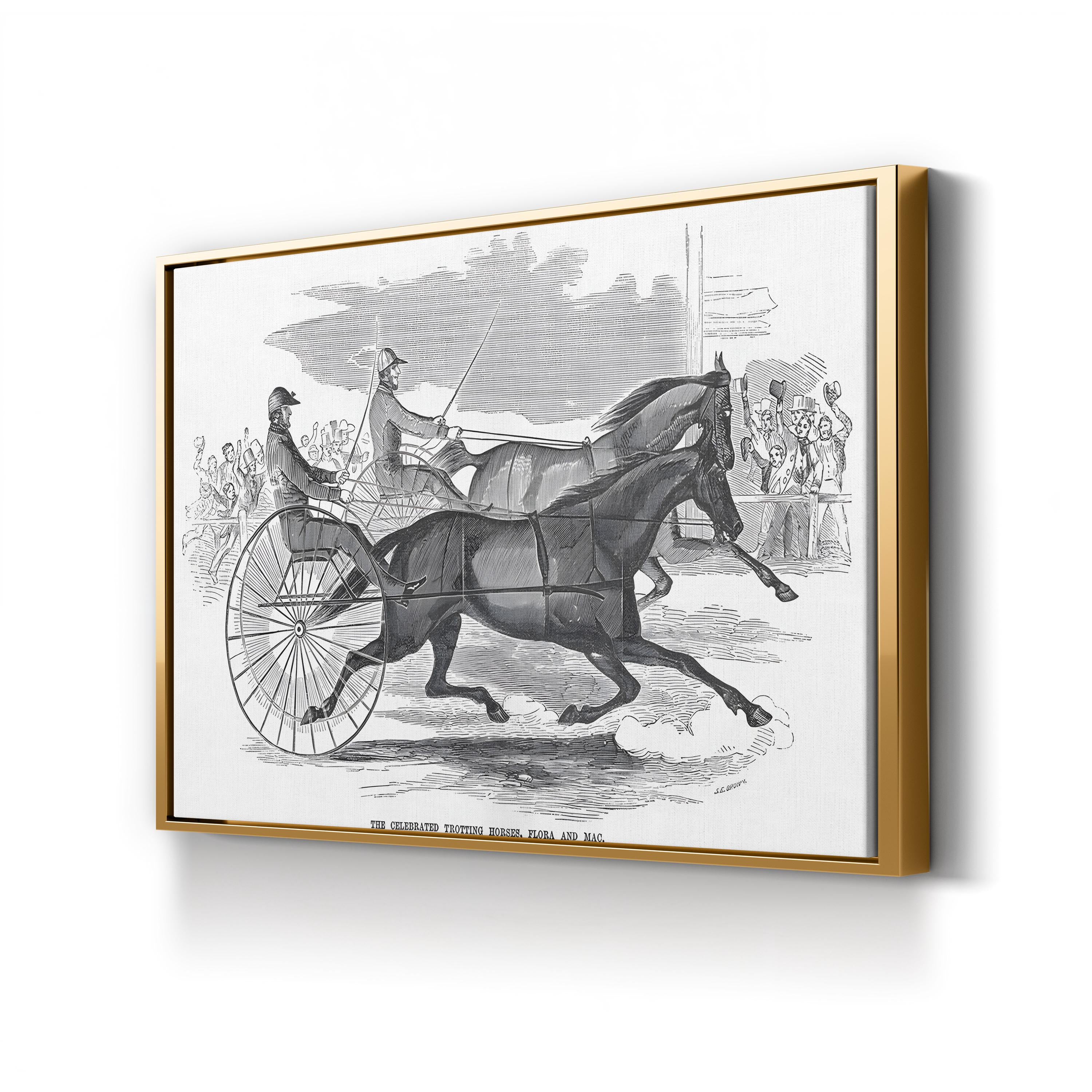 Flora & Mac, Trotting Horses, c. 1854 canvas print in gold frame