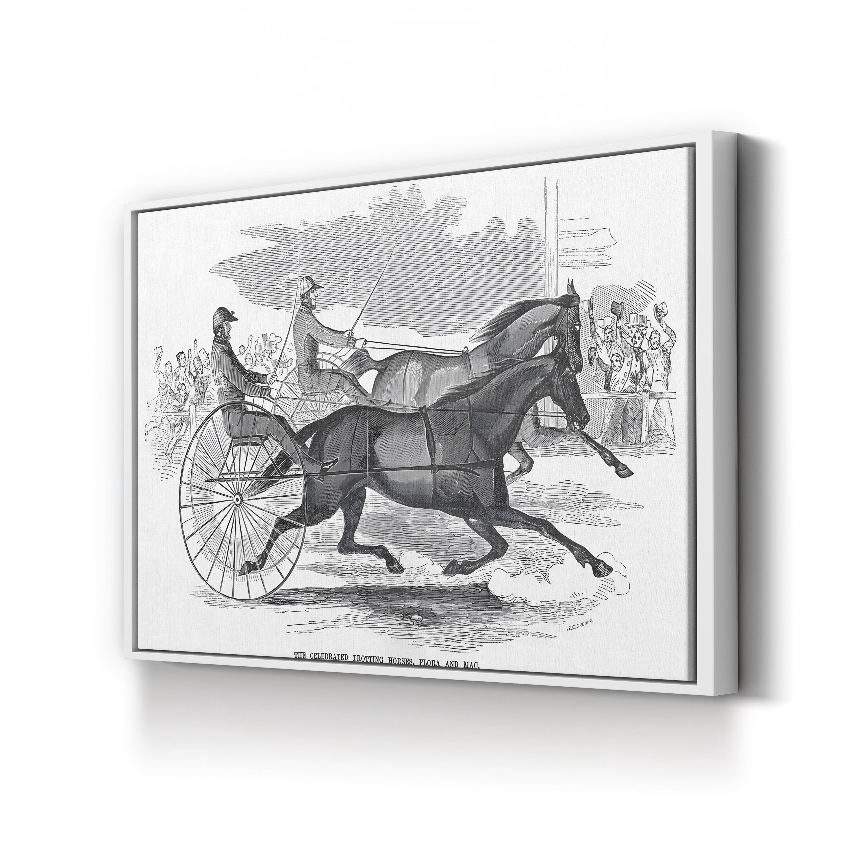 Flora & Mac, Trotting Horses, c. 1854 canvas print in white frame