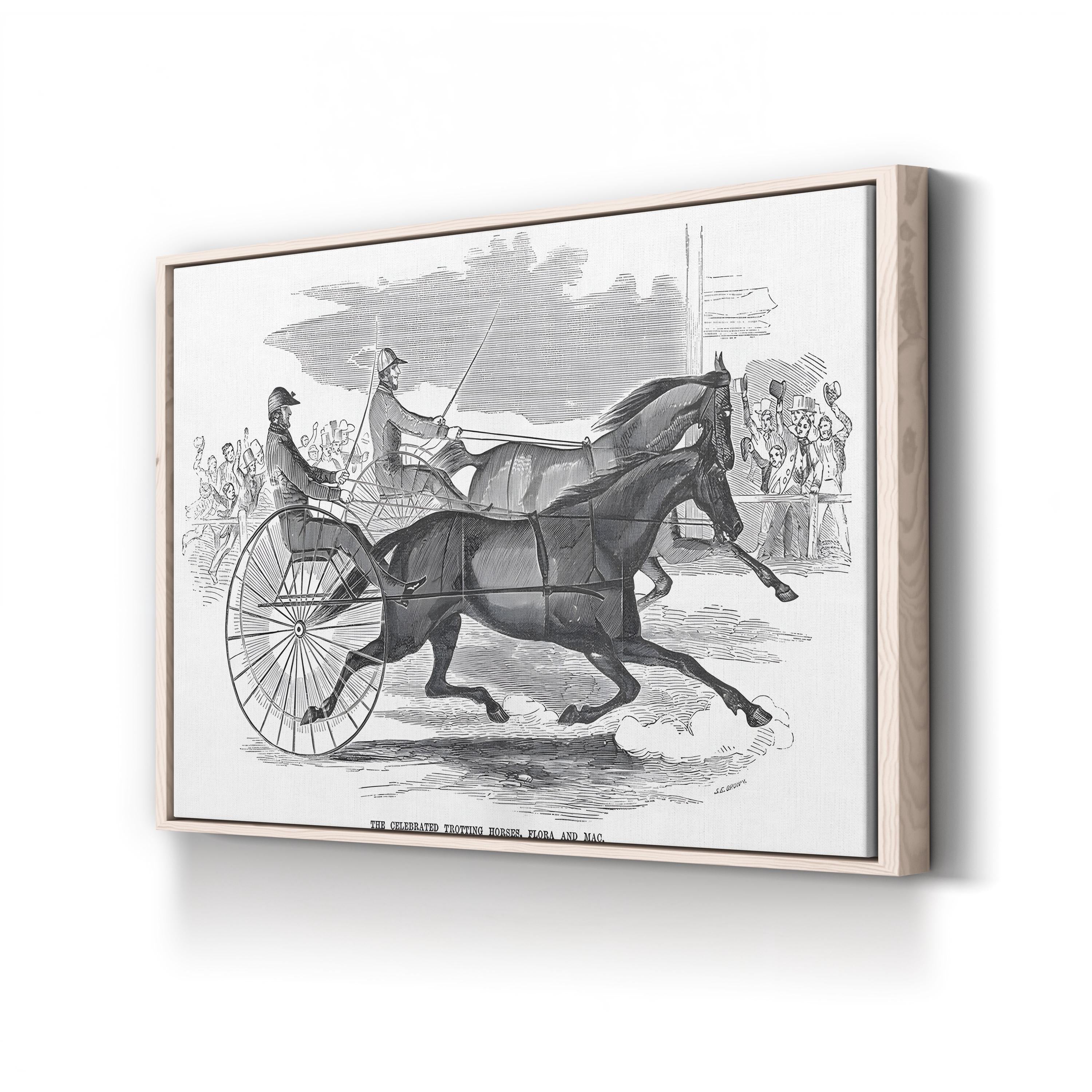 Flora & Mac, Trotting Horses, c. 1854 canvas print in natural frame