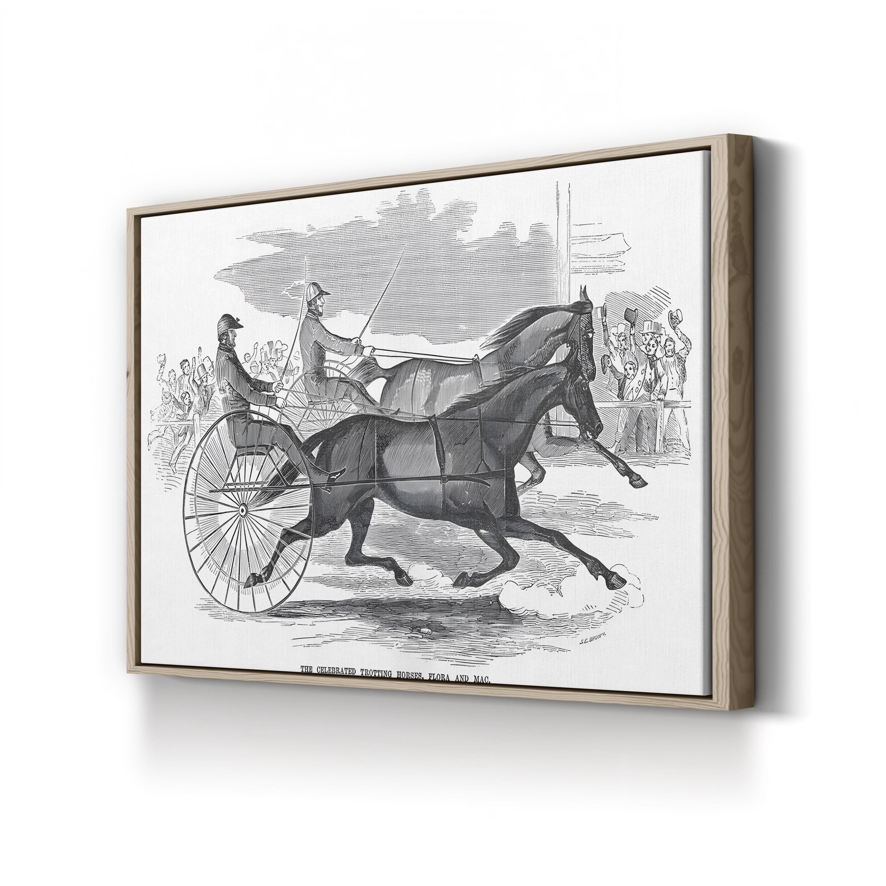 Flora & Mac, Trotting Horses, c. 1854 canvas print in oak frame