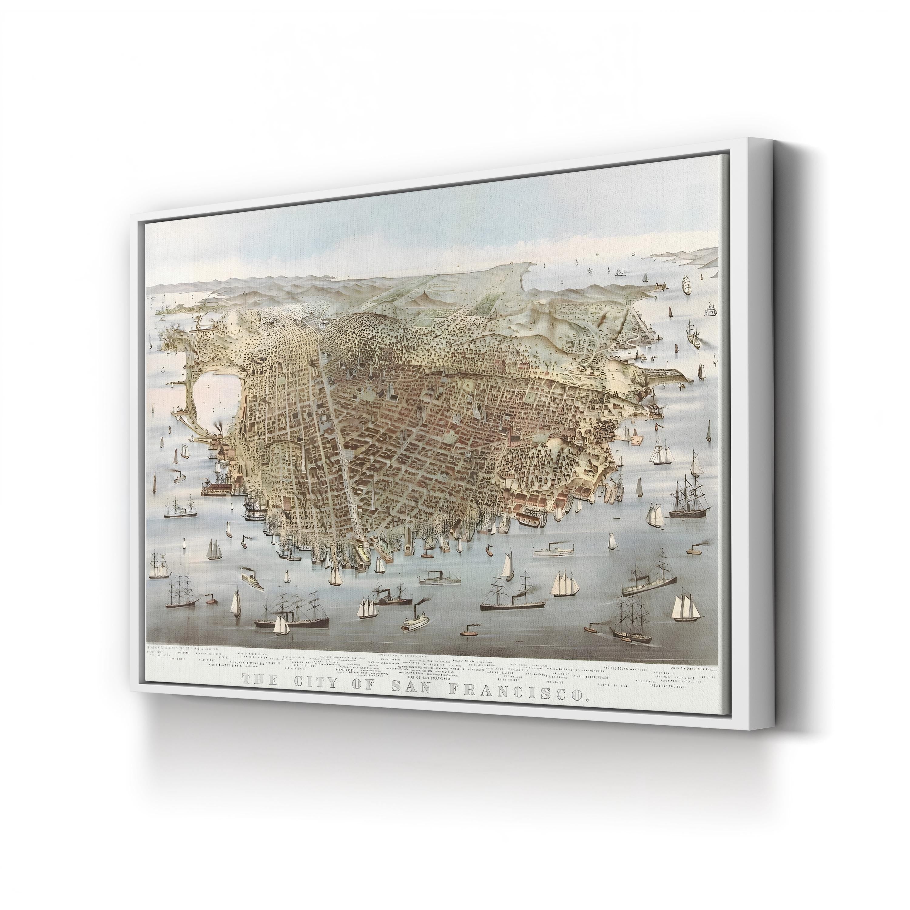 The City of San Francisco, Bird's-Eye View by Charles R. Parsons canvas print in a white frame
