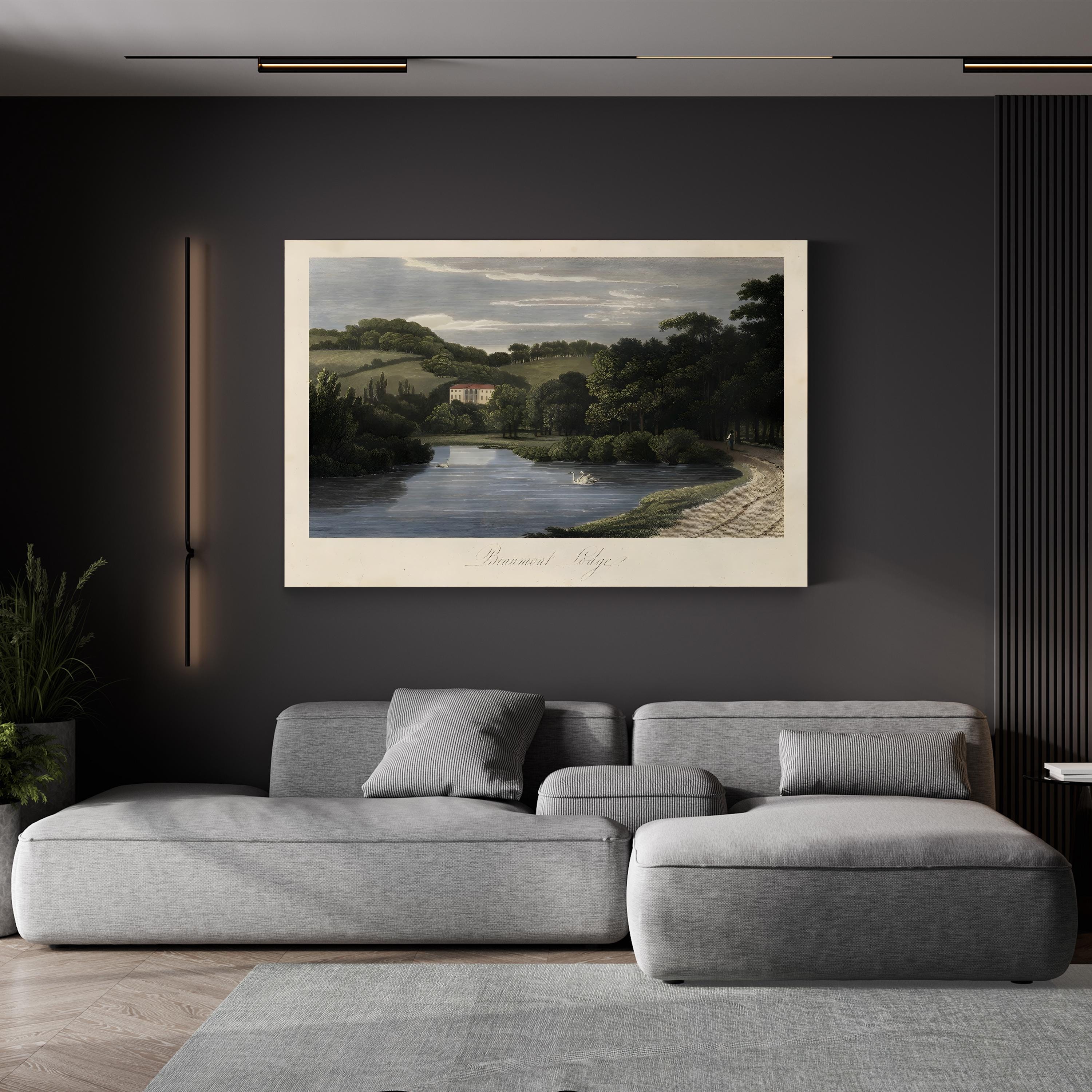 English Countryside III – Period Illustration Wall Art | Serene River Landscape Canvas Print