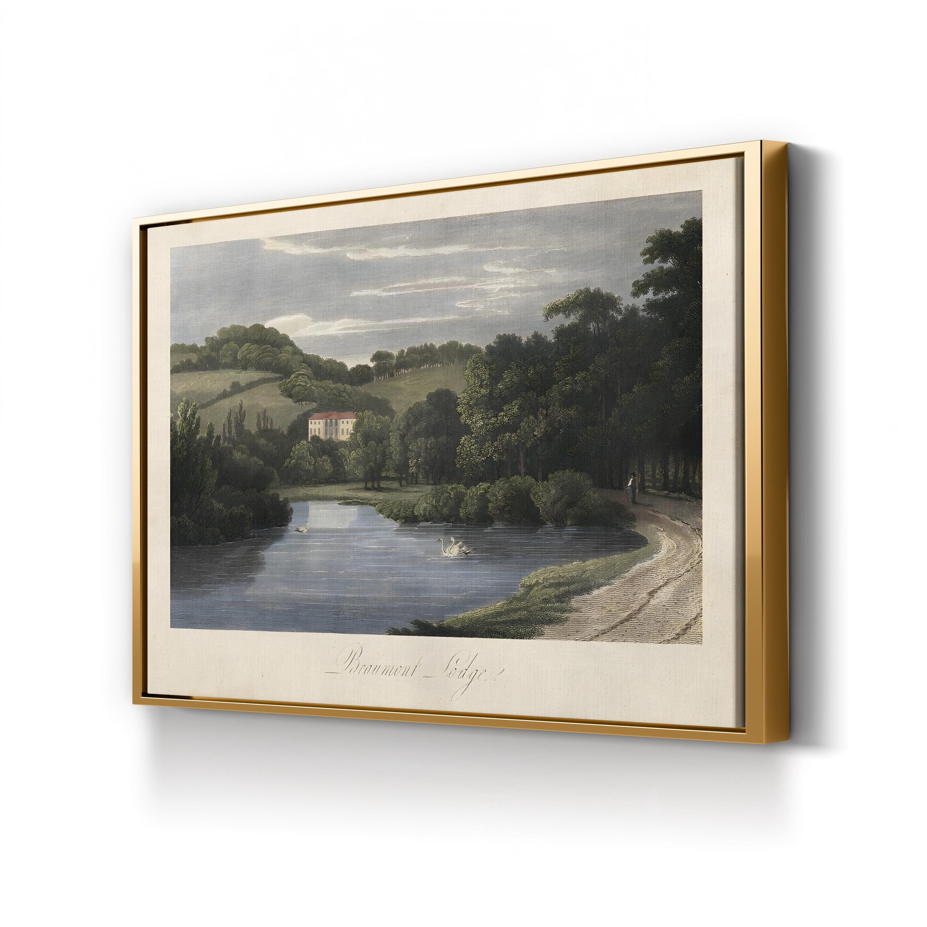 English Countryside III – Period Illustration Wall Art | Serene River Landscape Canvas Print
