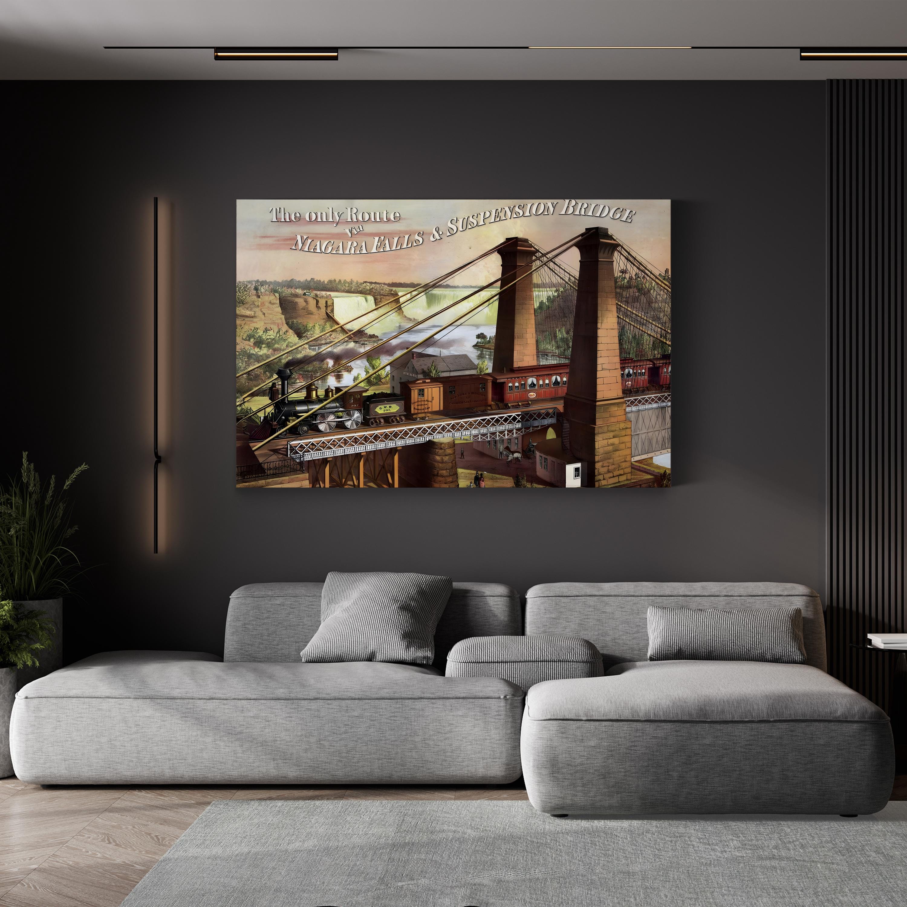 The Only Route Via Niagara Falls & Suspension Bridge, 1876 – Vintage Travel Illustration Wall Art