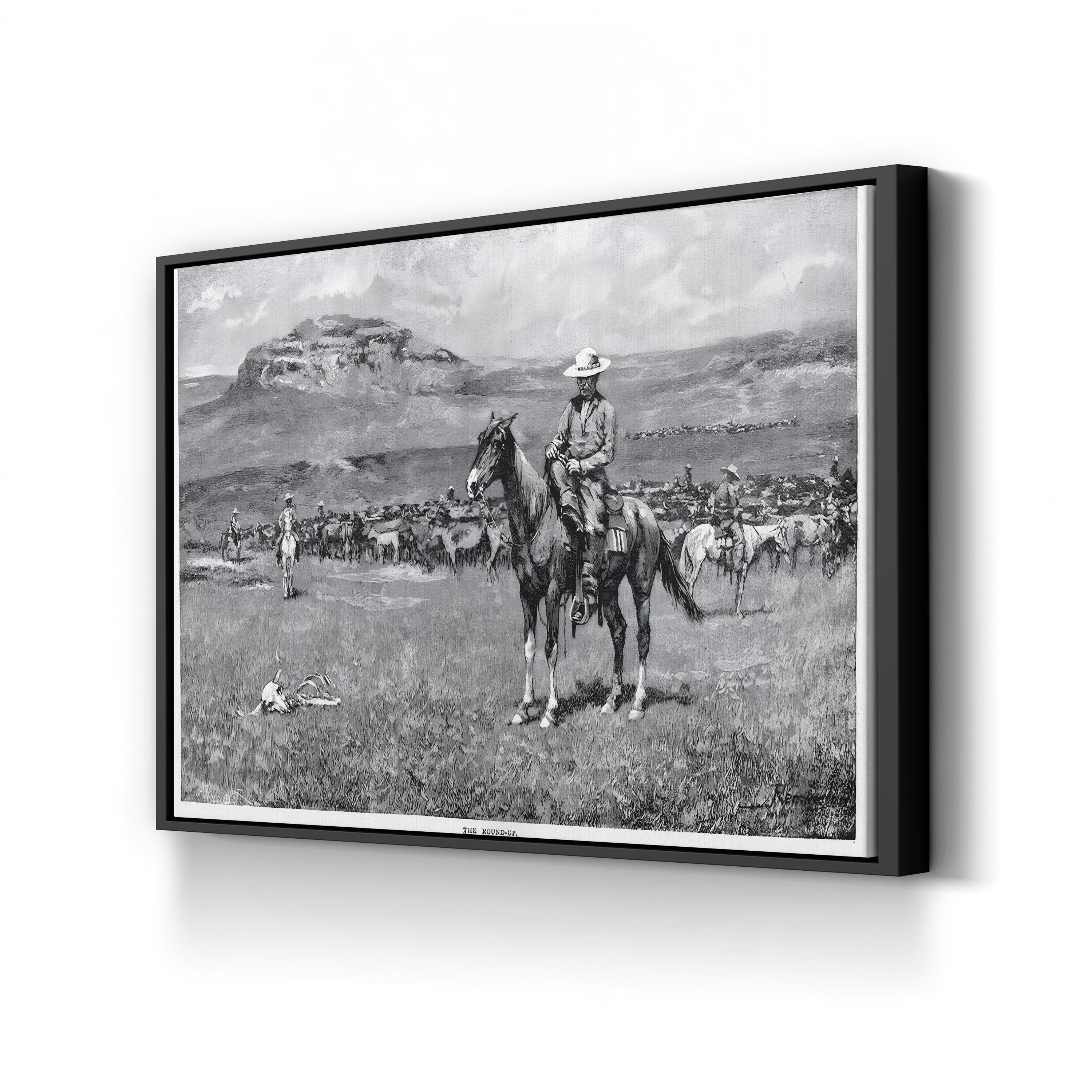 The Round-Up, c. 1888 by Frederic Remington canvas print in Black frame