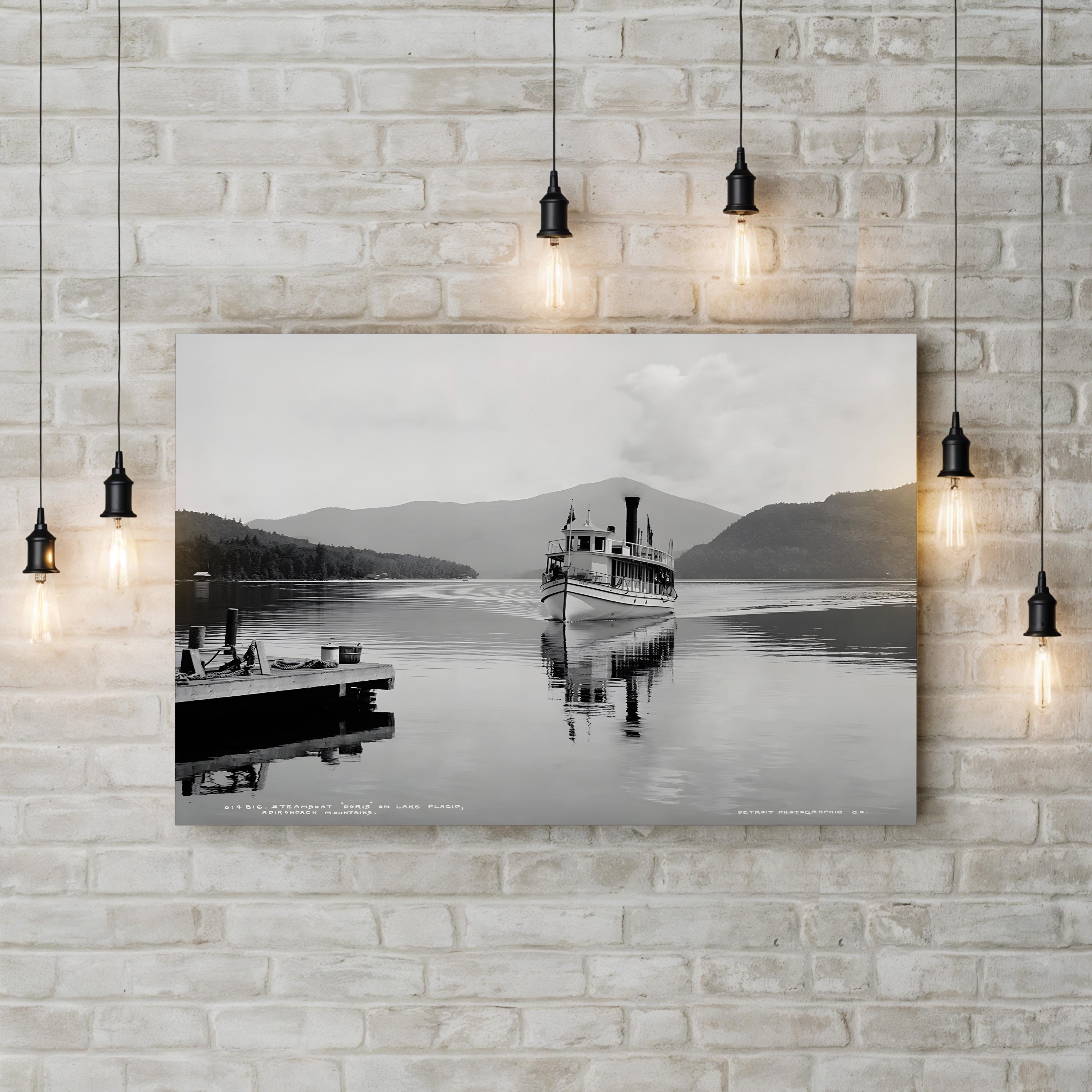 The Steamboat Doris on Lake Placid, Adirondack Mountains, New York (c.1902) Wall Art by William Henry Jackson