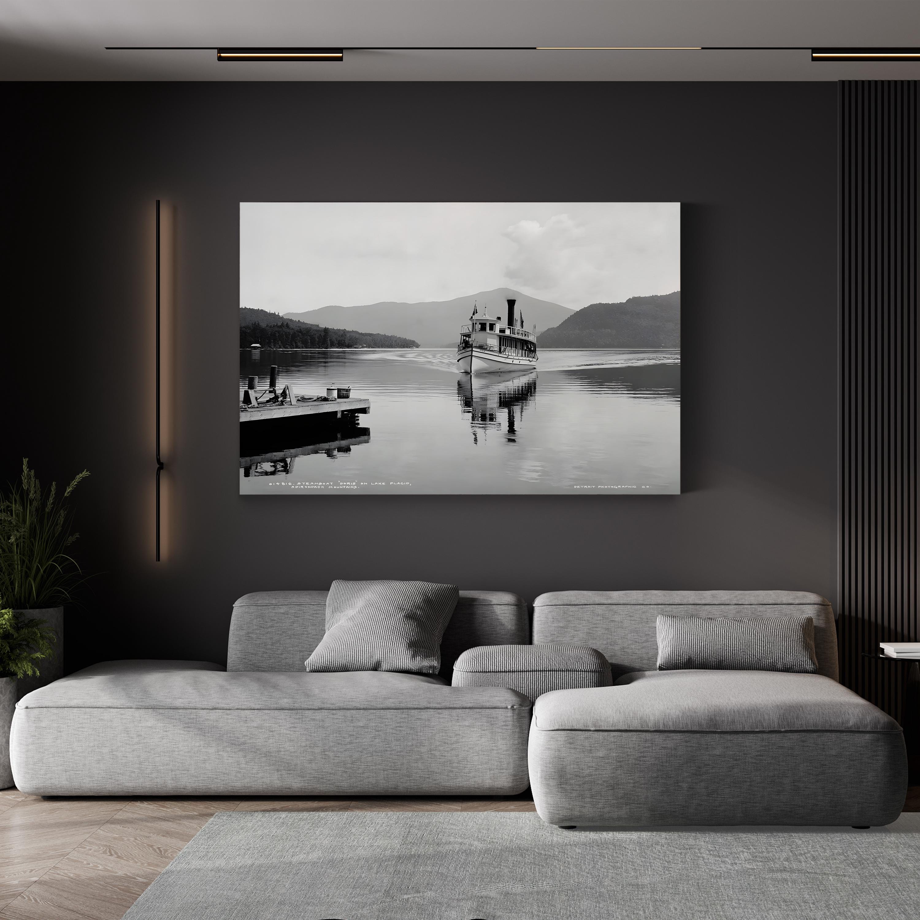 The Steamboat Doris on Lake Placid, Adirondack Mountains, New York (c.1902) Wall Art by William Henry Jackson