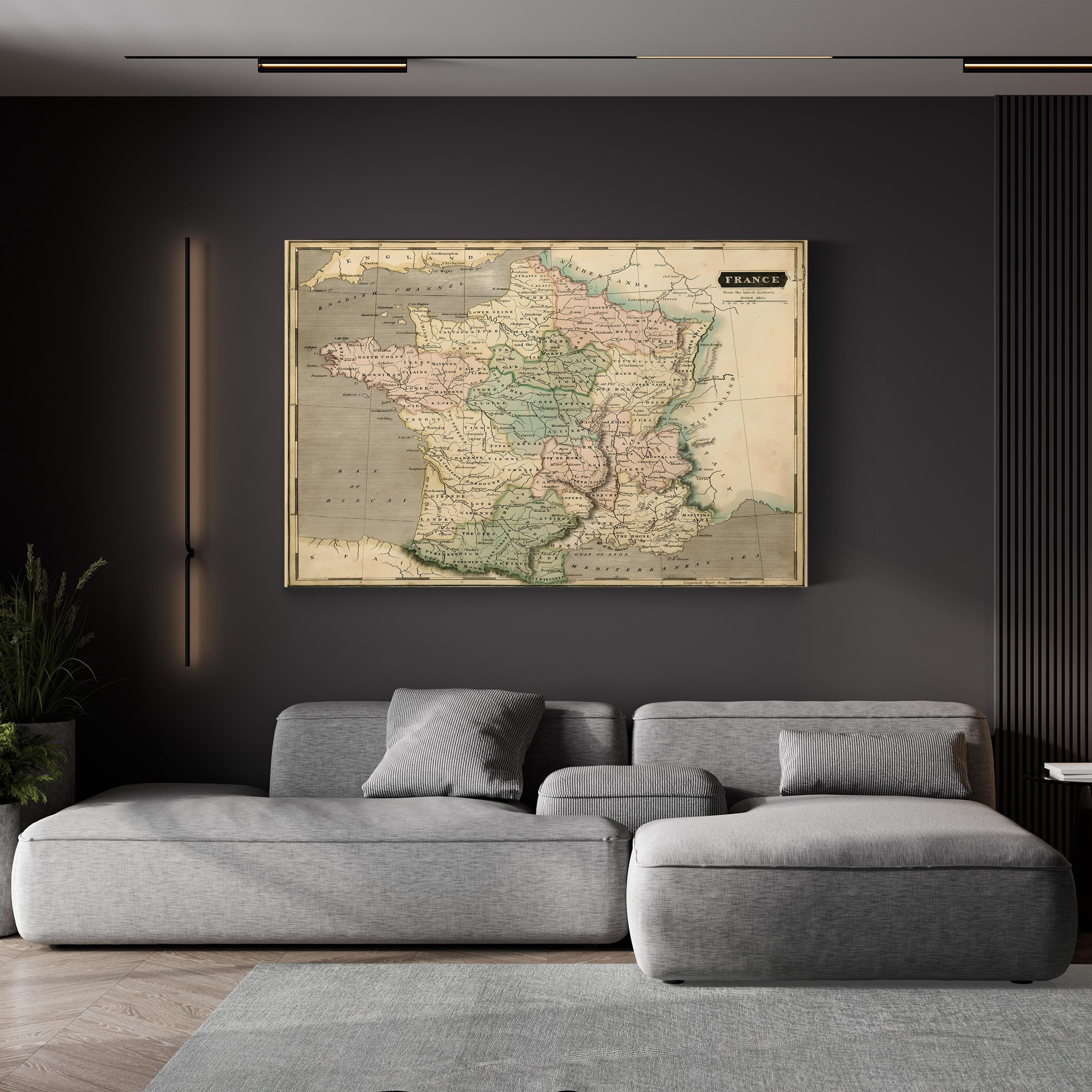 Thomson Map of France, 1814 – Historical Map Wall Art | Vintage Cartography Canvas Print
