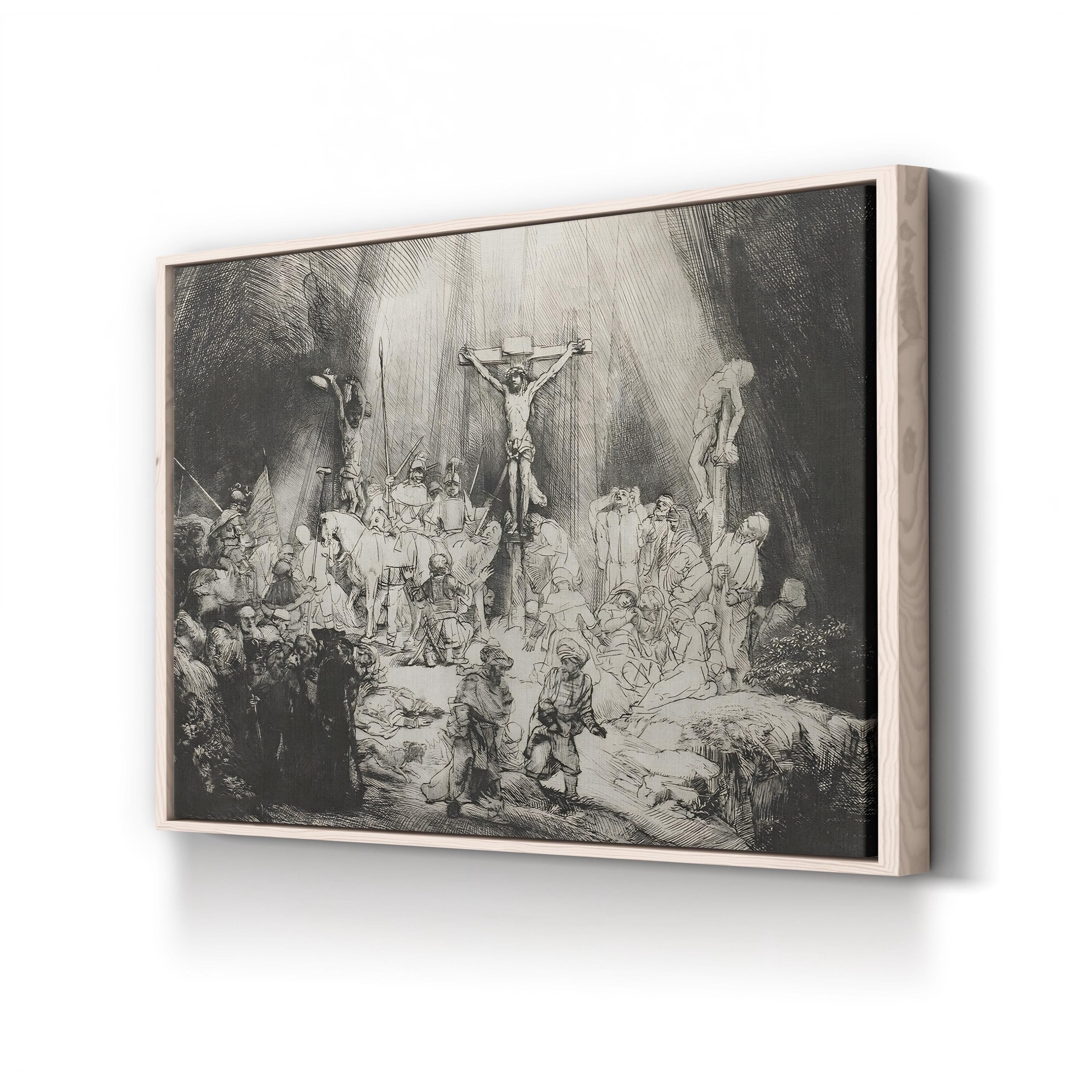 The Three Crosses Wall Art – Rembrandt 1633 Black and White Religious Print