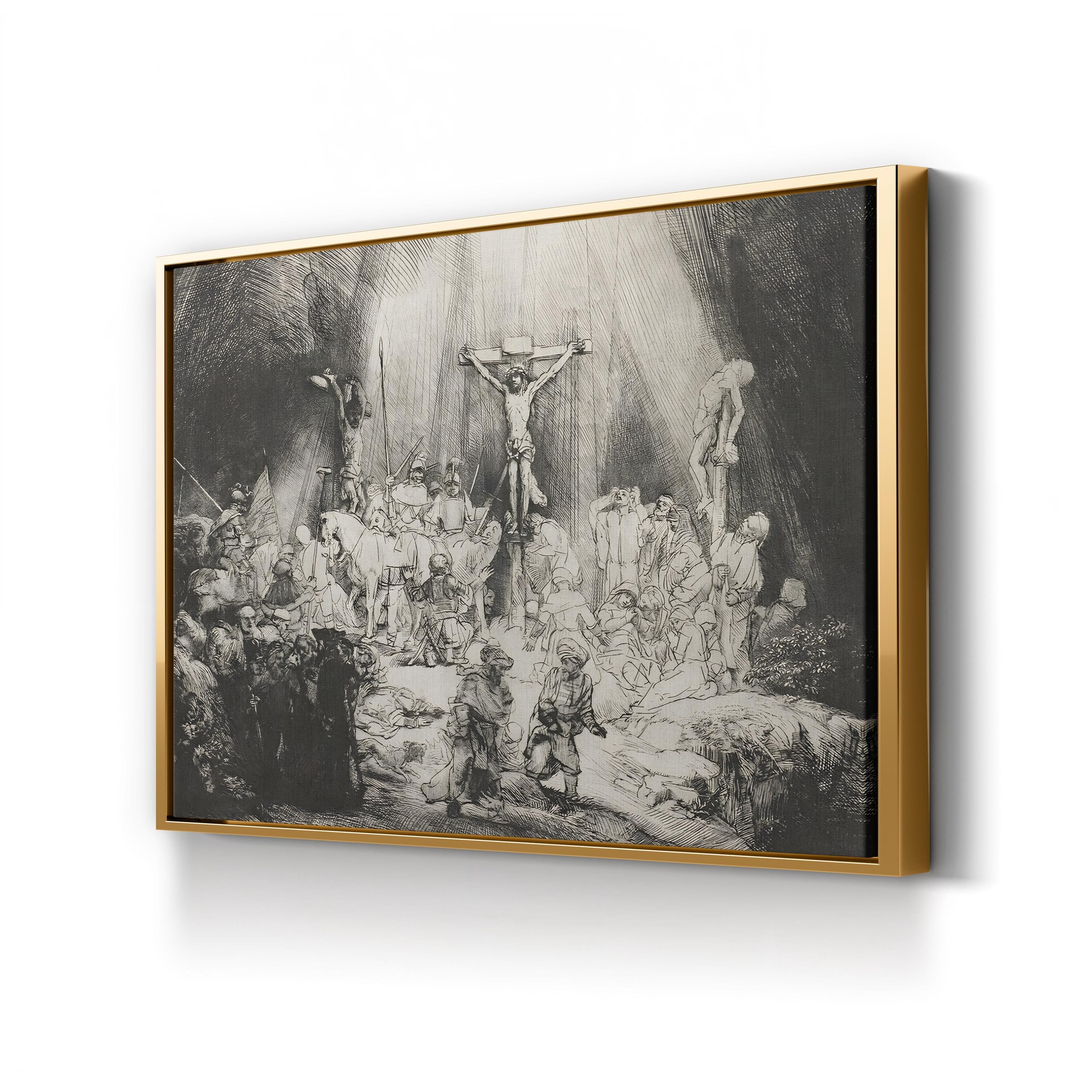 The Three Crosses Wall Art – Rembrandt 1633 Black and White Religious Print