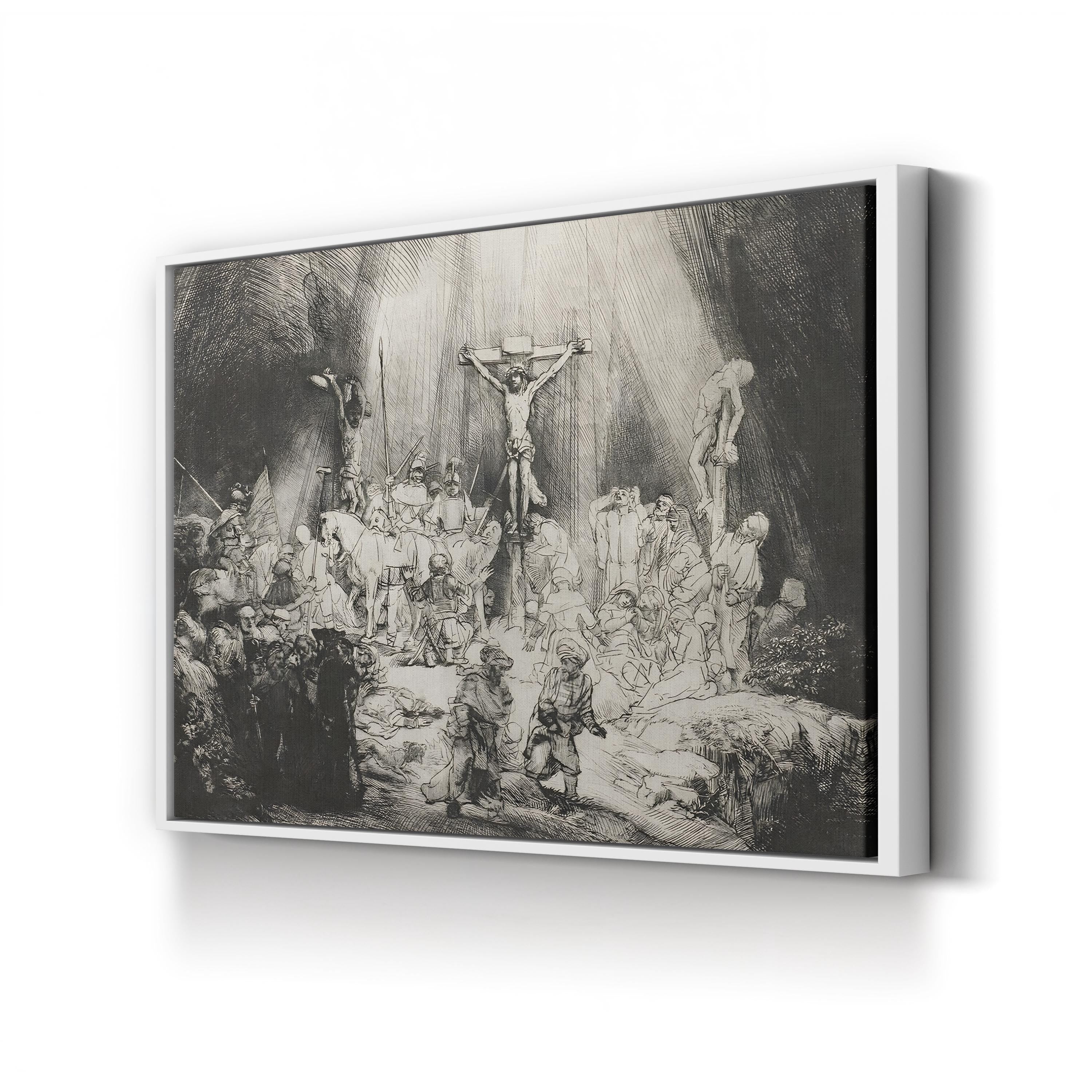 The Three Crosses Wall Art – Rembrandt 1633 Black and White Religious Print