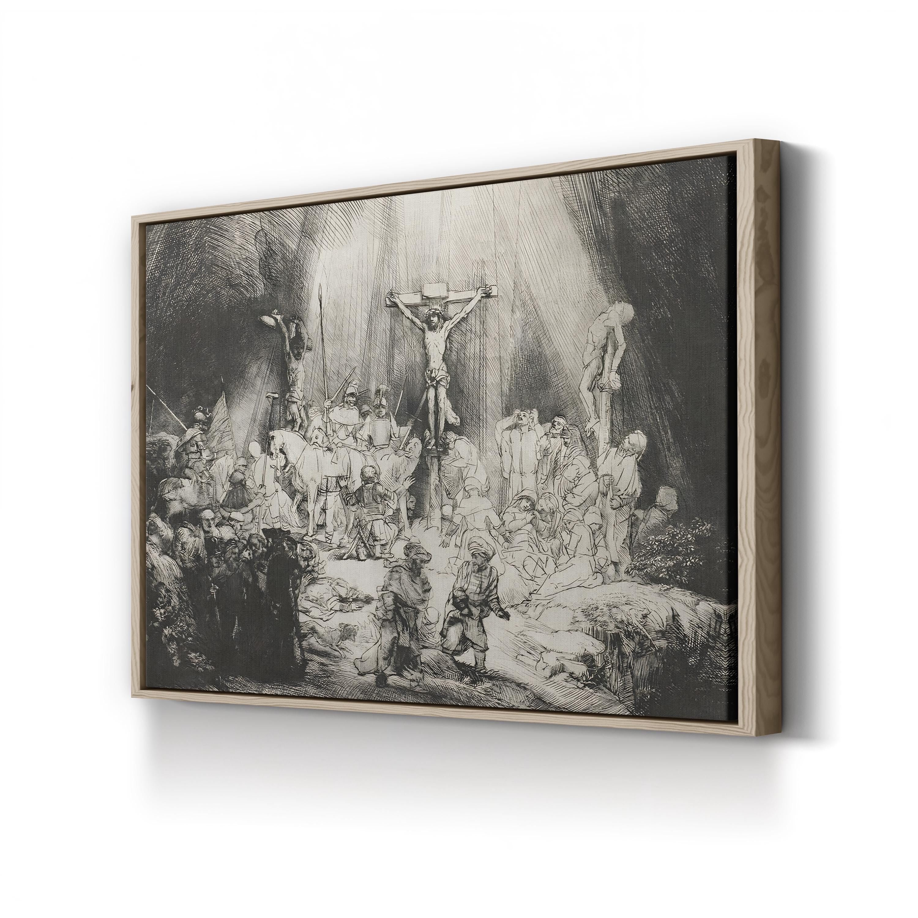 The Three Crosses Wall Art – Rembrandt 1633 Black and White Religious Print