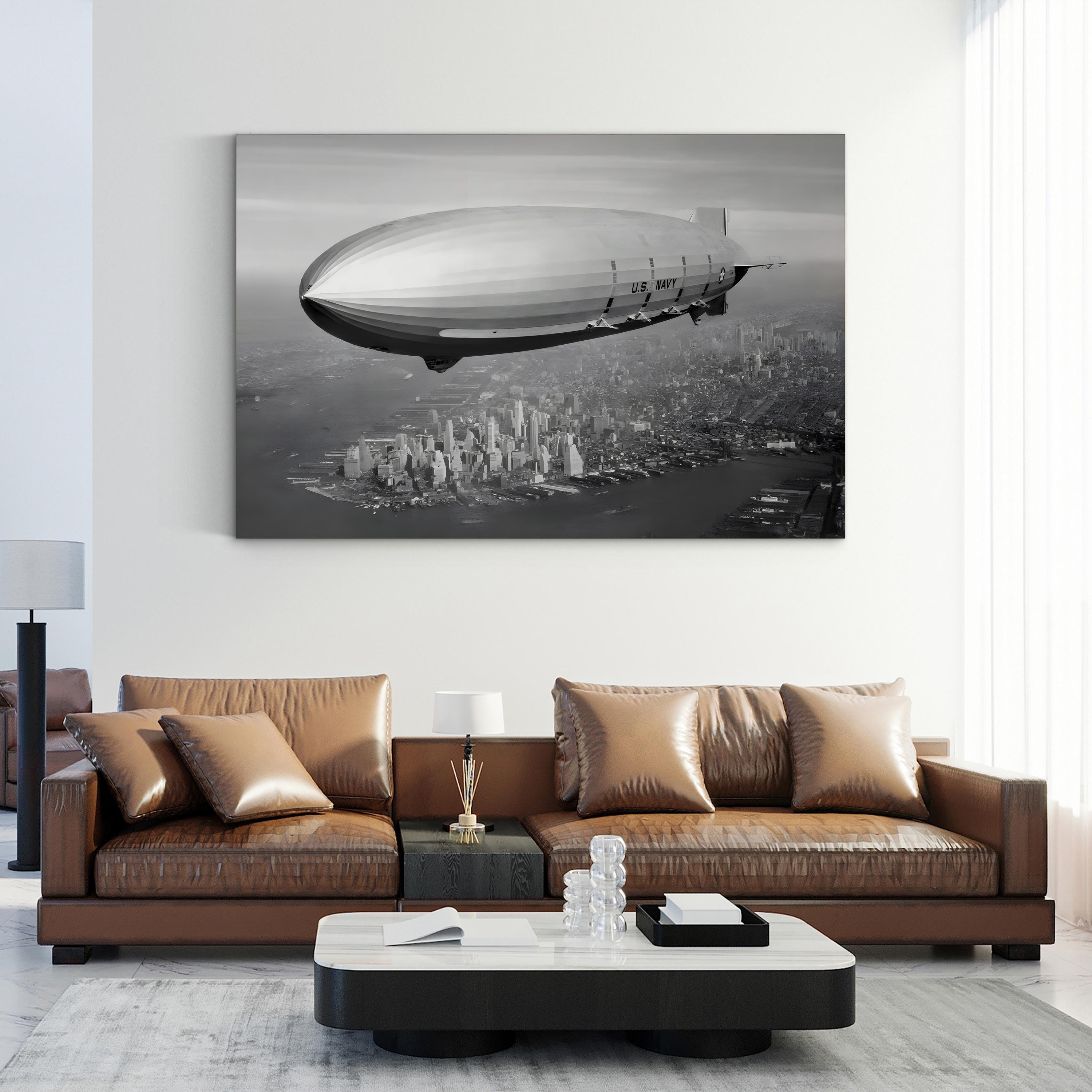 USS Macon Airship Over New York City: Vintage Aviation Canvas Art