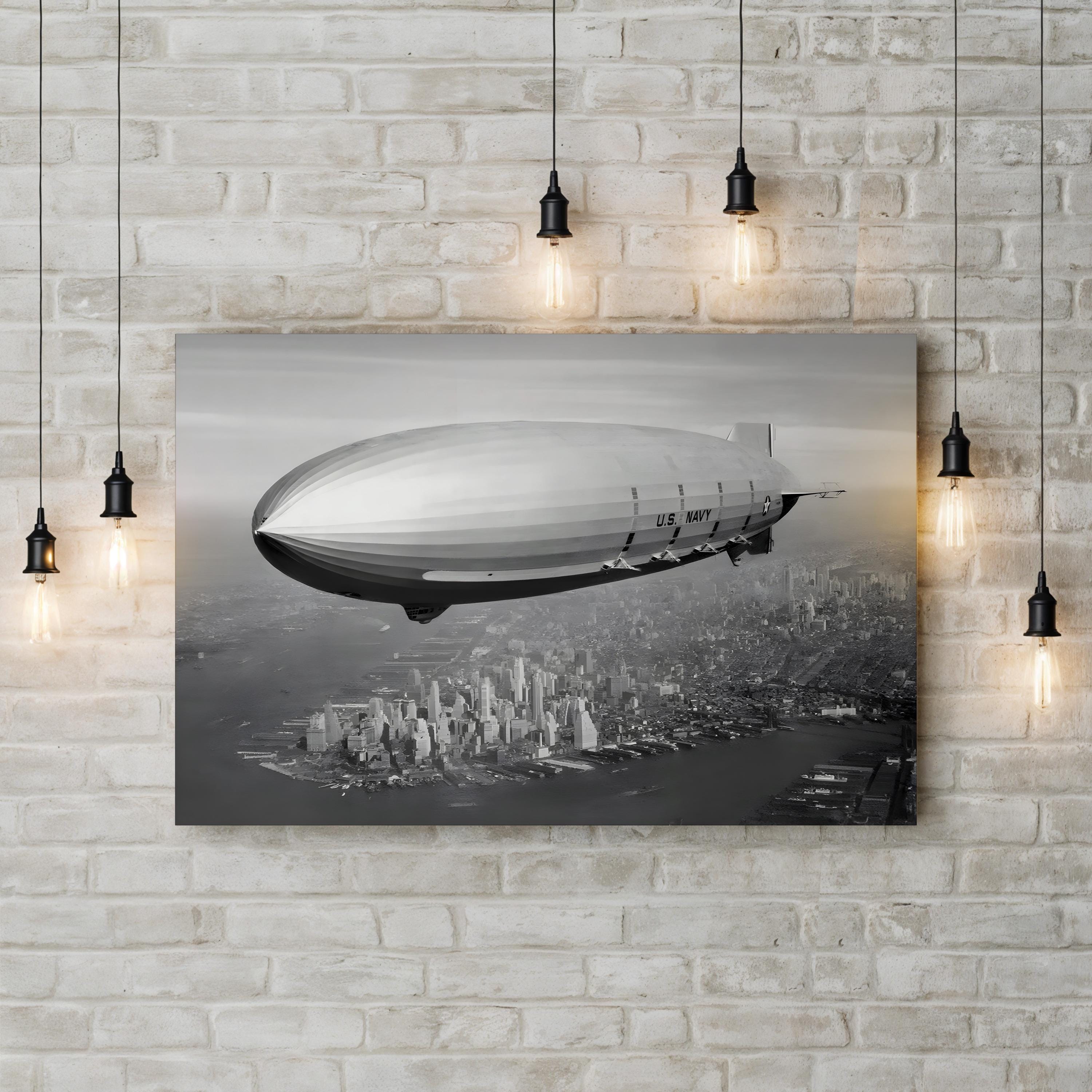 USS Macon Airship Over New York City: Vintage Aviation Canvas Art