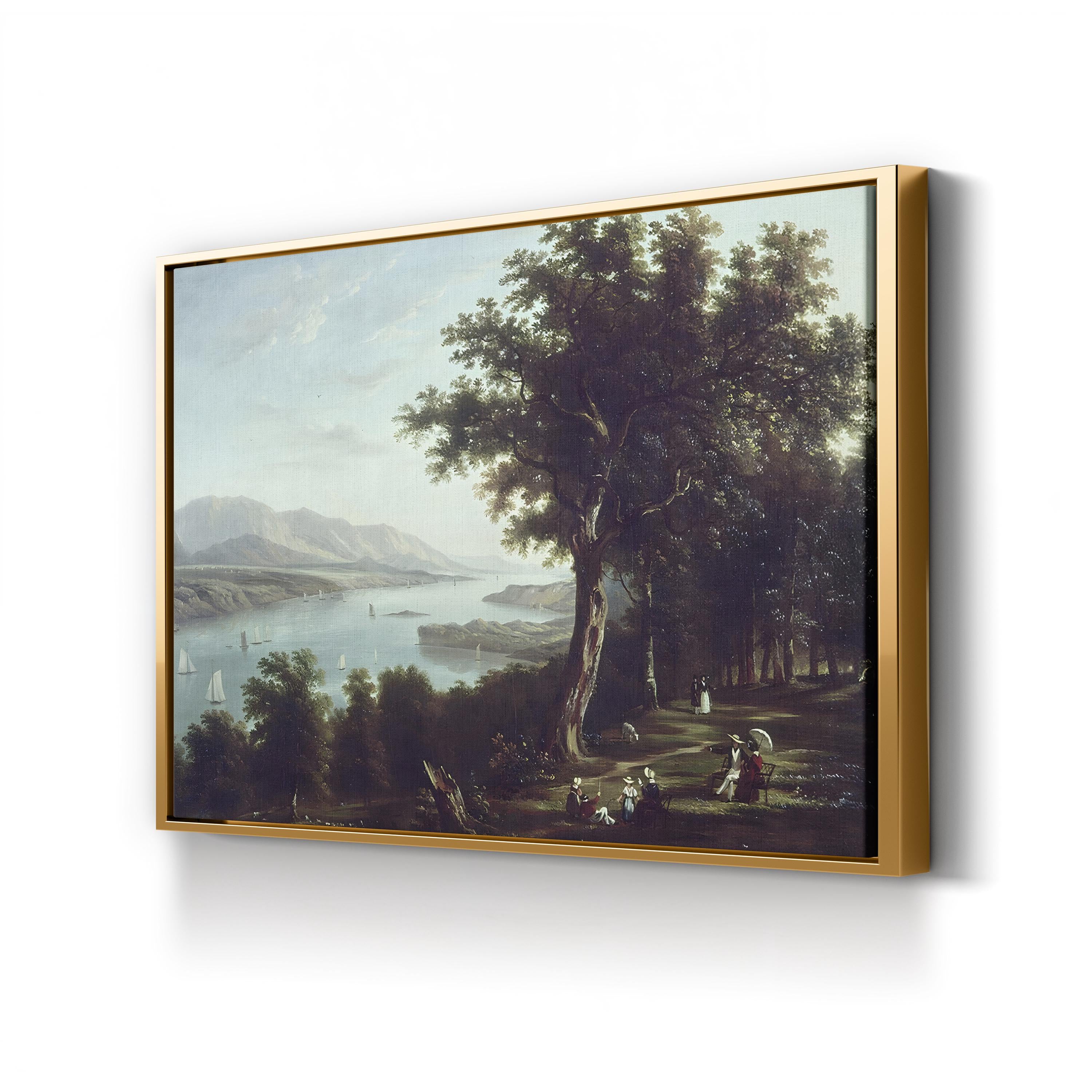 View From Hyde Park on the Hudson River (c.1836) – Framed Vintage Landscape Canvas Art by William Henry Bartlett