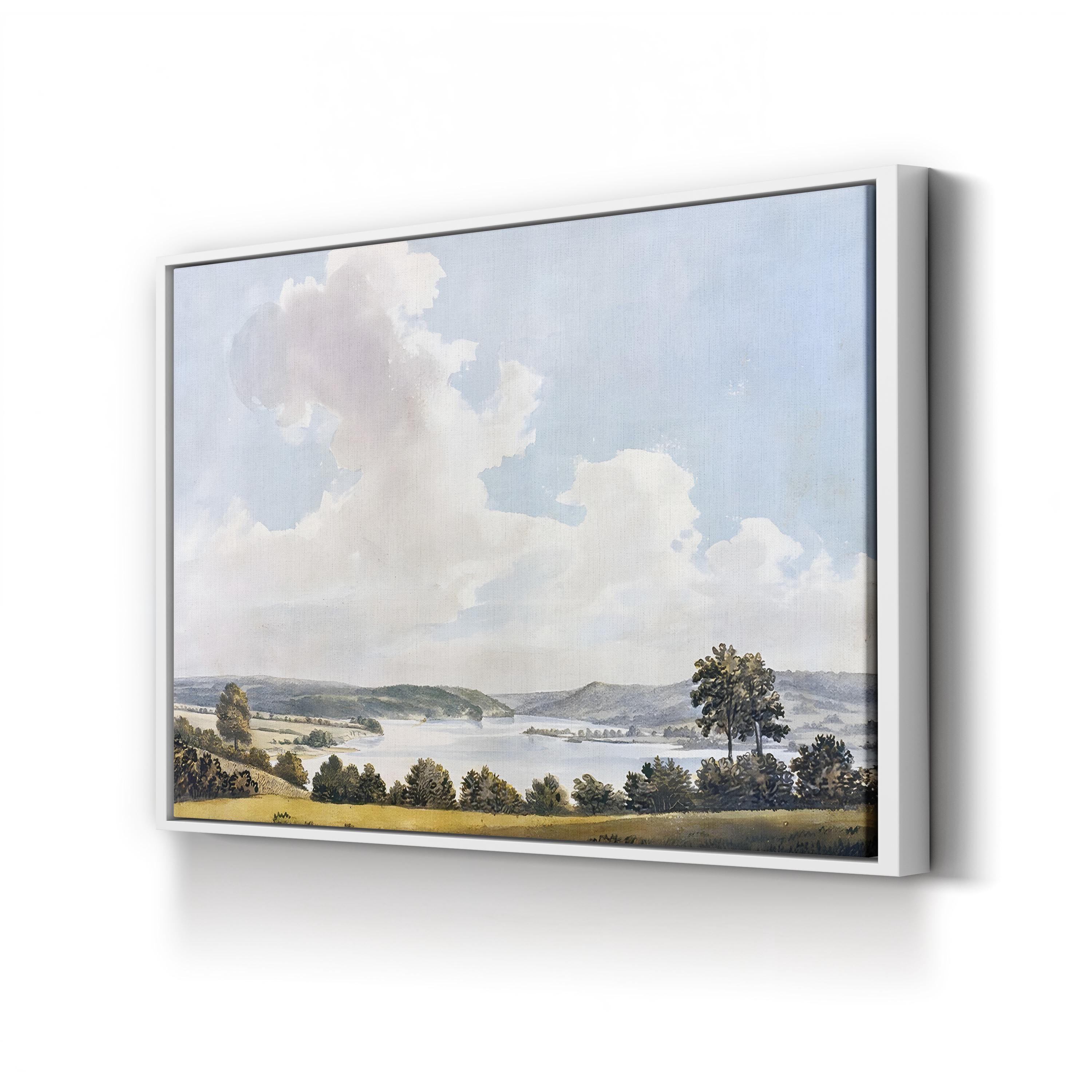River Through Rolling Hills – Period Illustration Wall Art | Serene Landscape Canvas Print