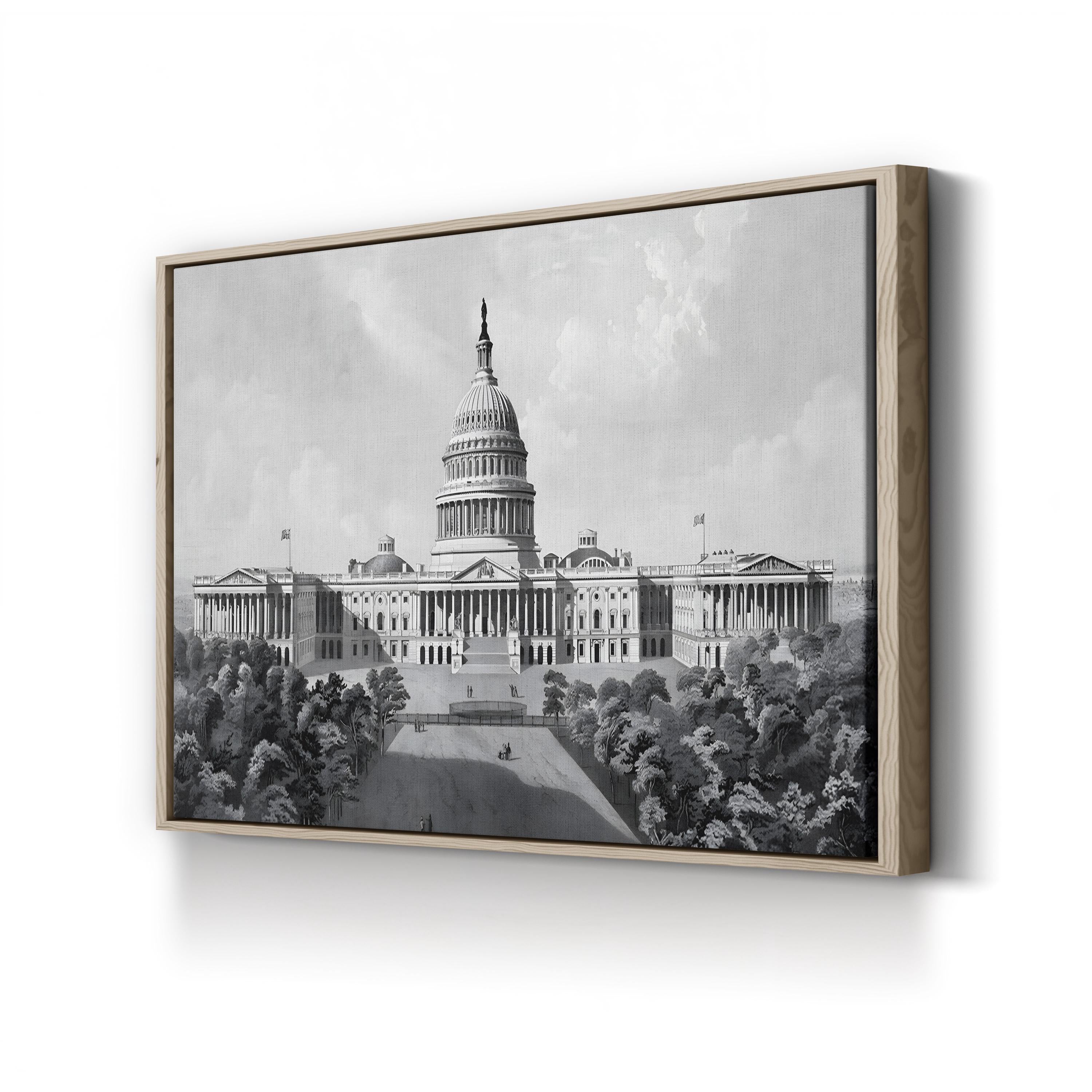 U.S. Capitol Building Canvas Print: Vintage Black and White Architecture