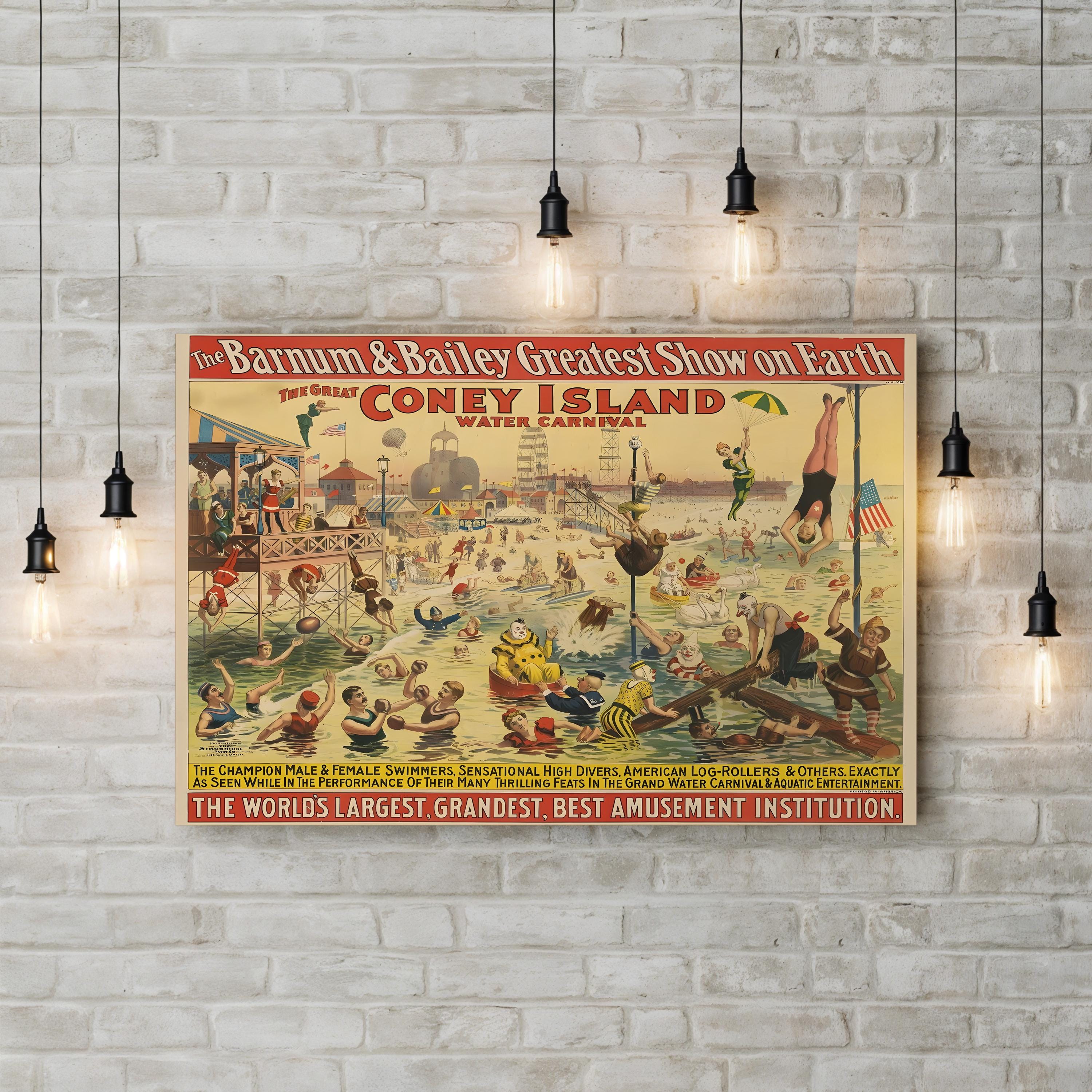 Vintage Barnum & Bailey Circus Poster: 1898 Coney Island Water Carnival