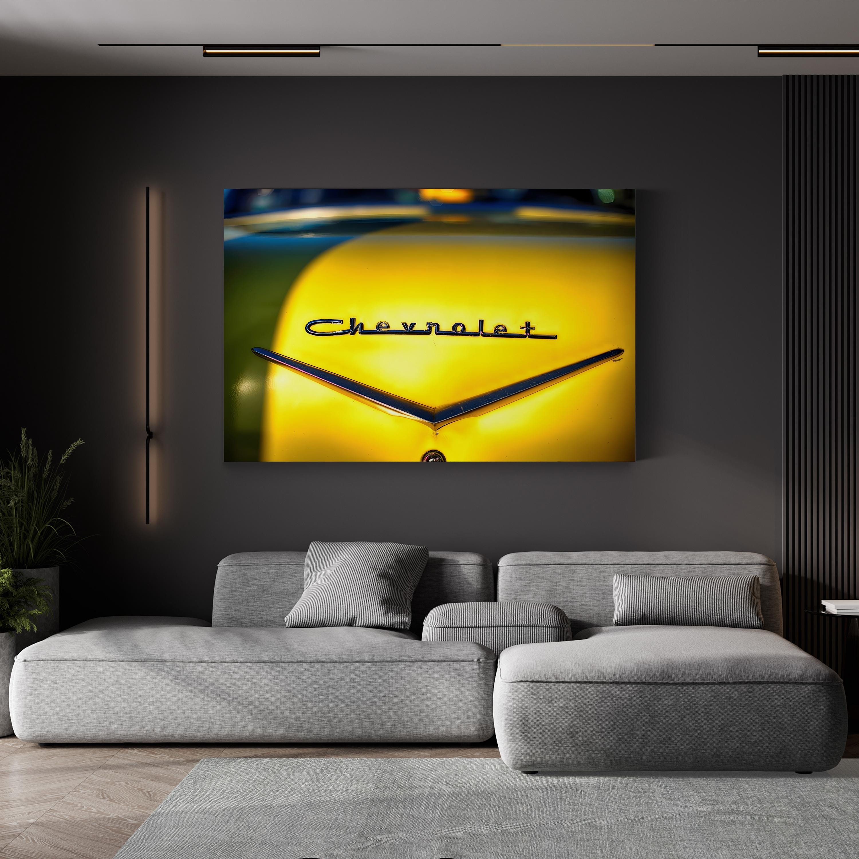 Chevrolet Classic Yellow American Emblem Automotive Wall Art