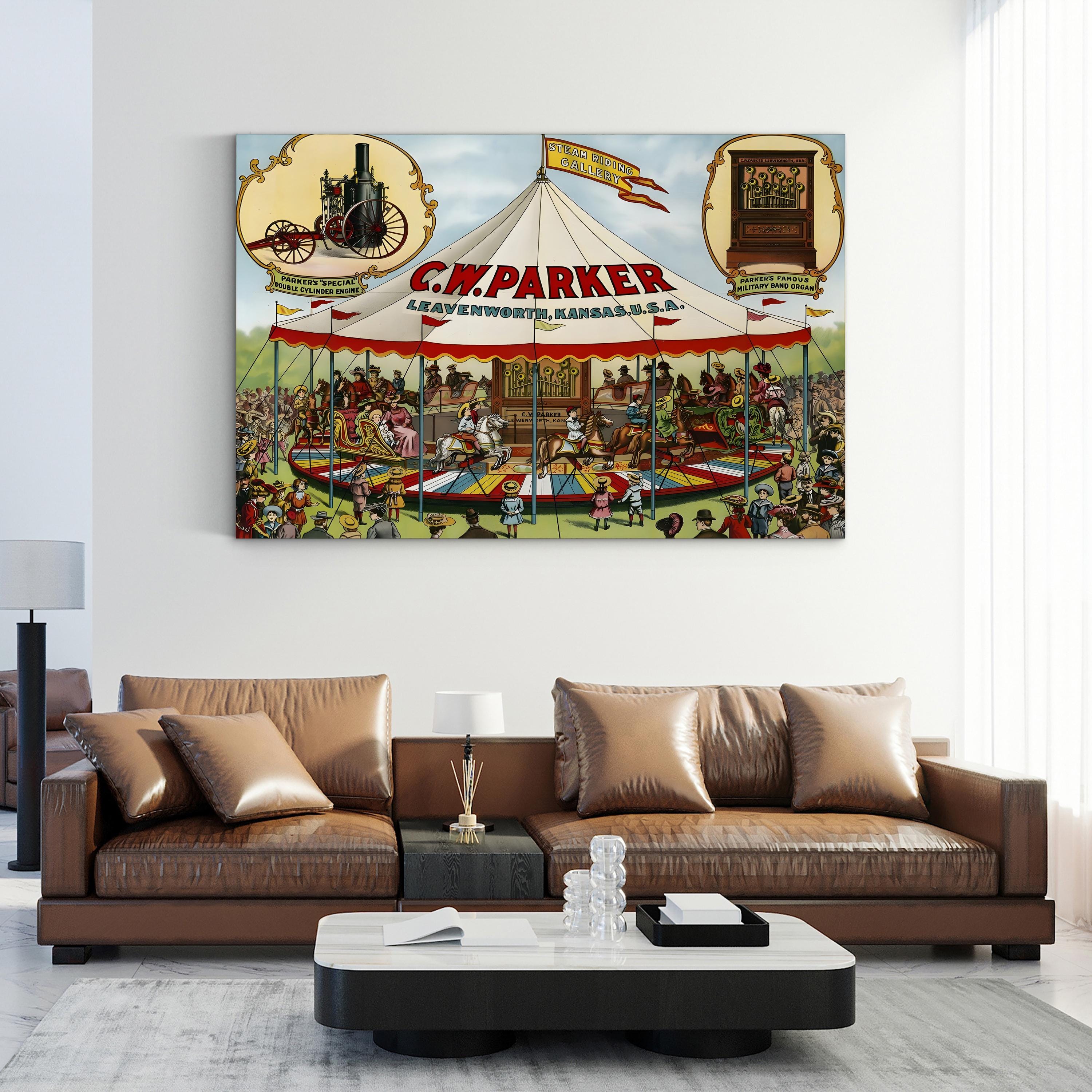 Steam Riding Vintage Carousel Scene by C.W. Parker