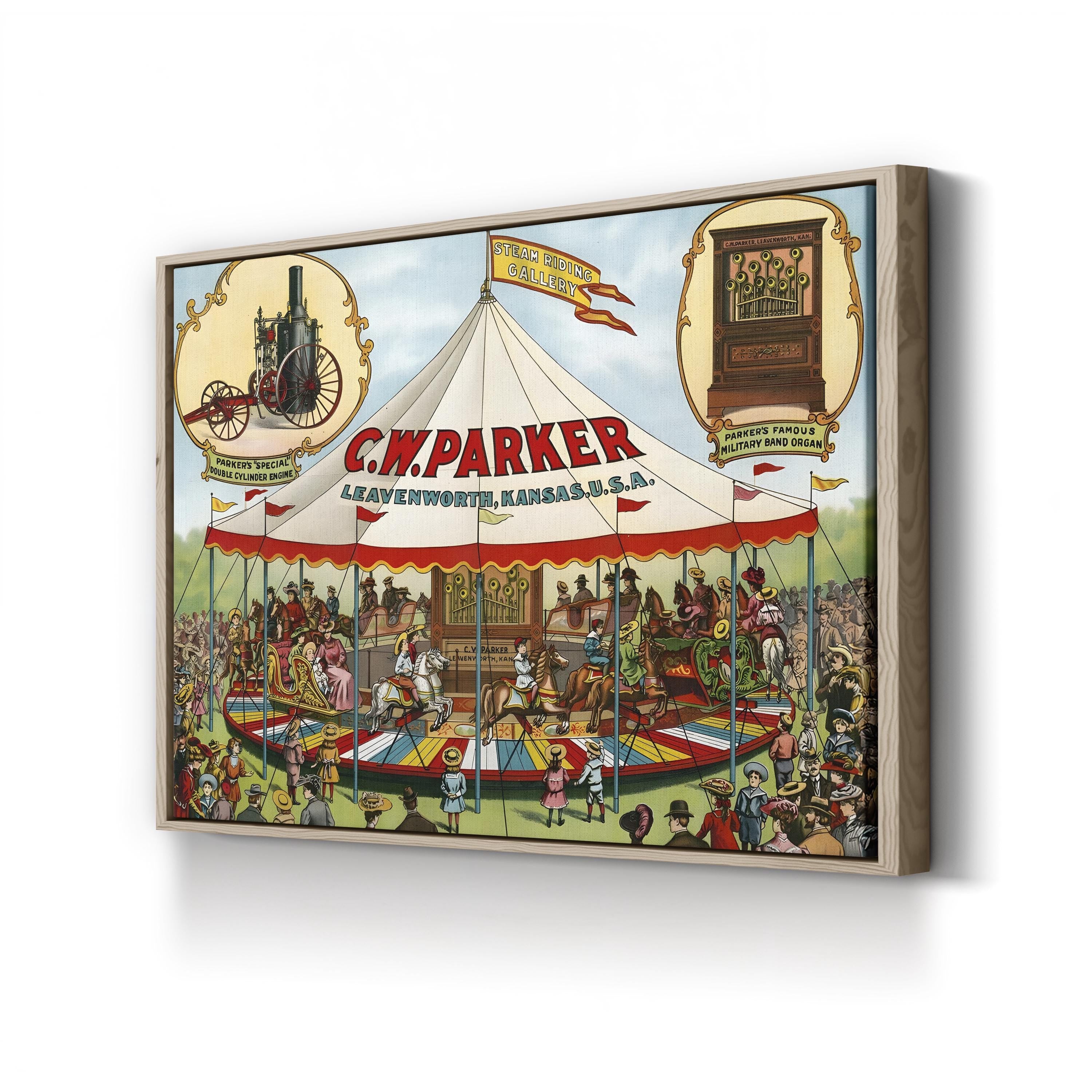 Steam Riding Vintage Carousel Scene by C.W. Parker